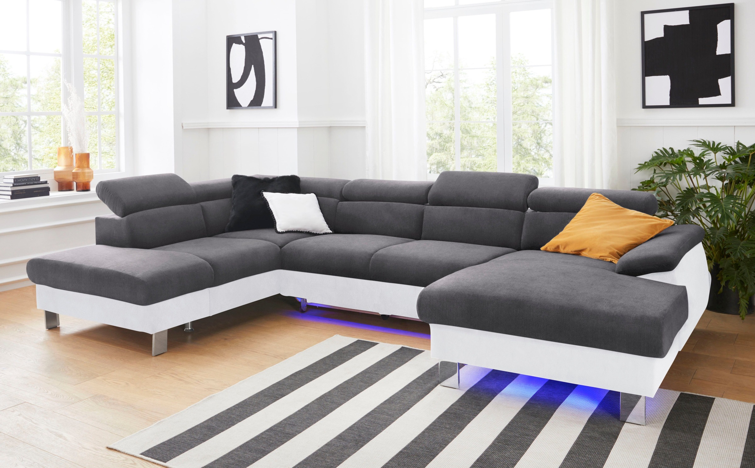 COTTA Polstergarnitur »Komaris U-Form«, (Set), Set bestehend aus: Wohnlandschaft mit Kopfteilverstellung & Hocker