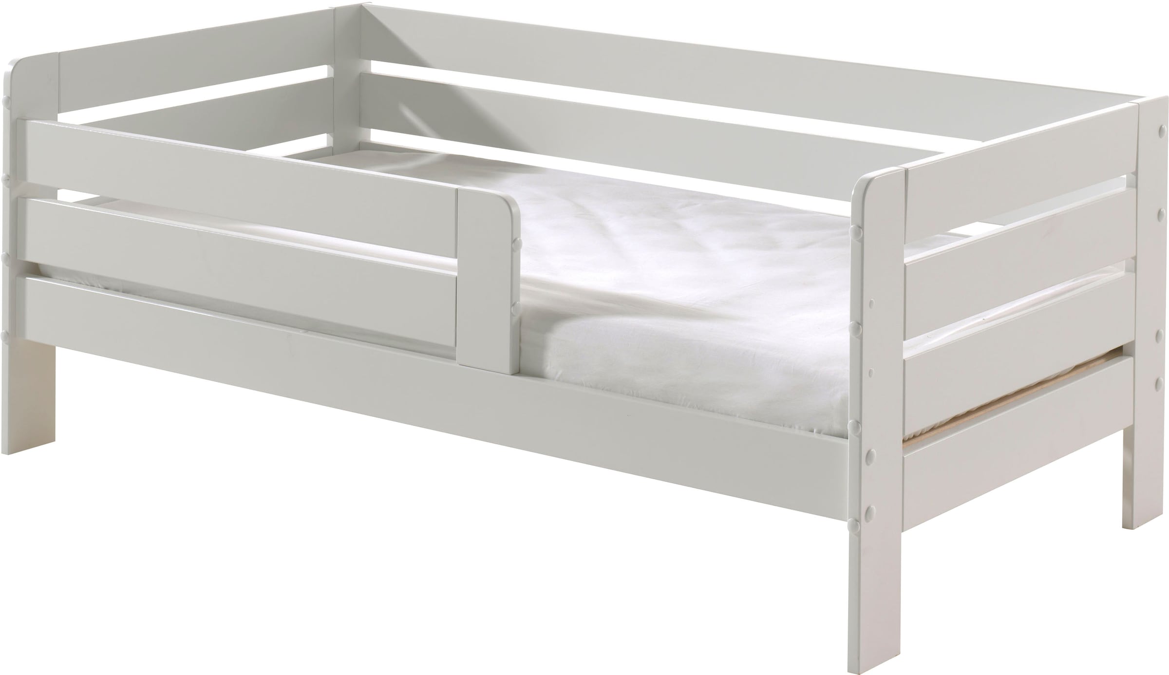 Vipack Kinderbett »Junior, Kiefermassiv mit umlaufendem Absturzschutz und Rolllattenrost« B/H/T ca. 143,6x56x70cm, mit niedrigem Betteinstieg,  wahlweise in 2 Farben, mit oder ohne Schublade