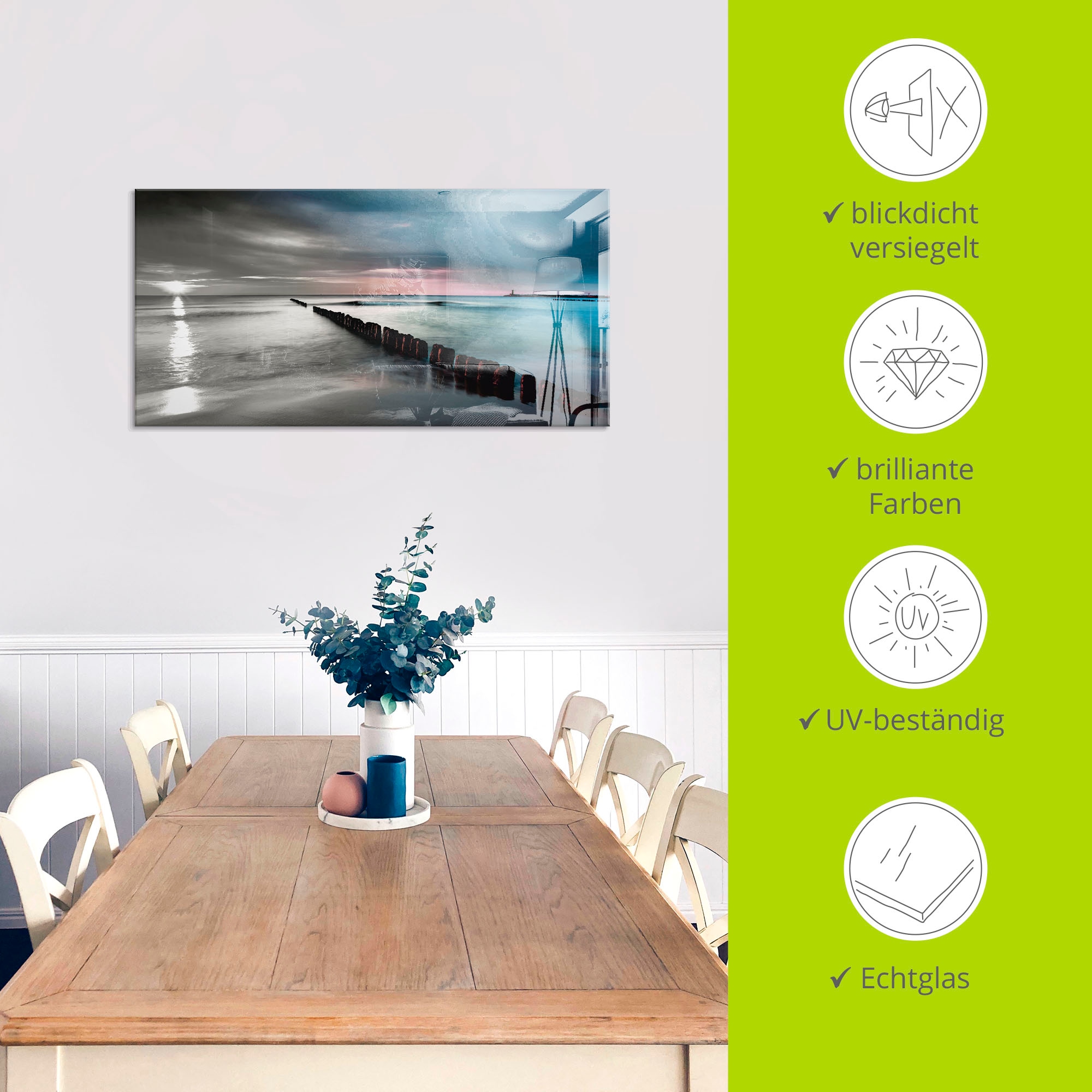 Artland Glasbild »Ostsee mit schönem Sonnenaufgang«, Gewässer, (1 St.), in verschiedenen Größen