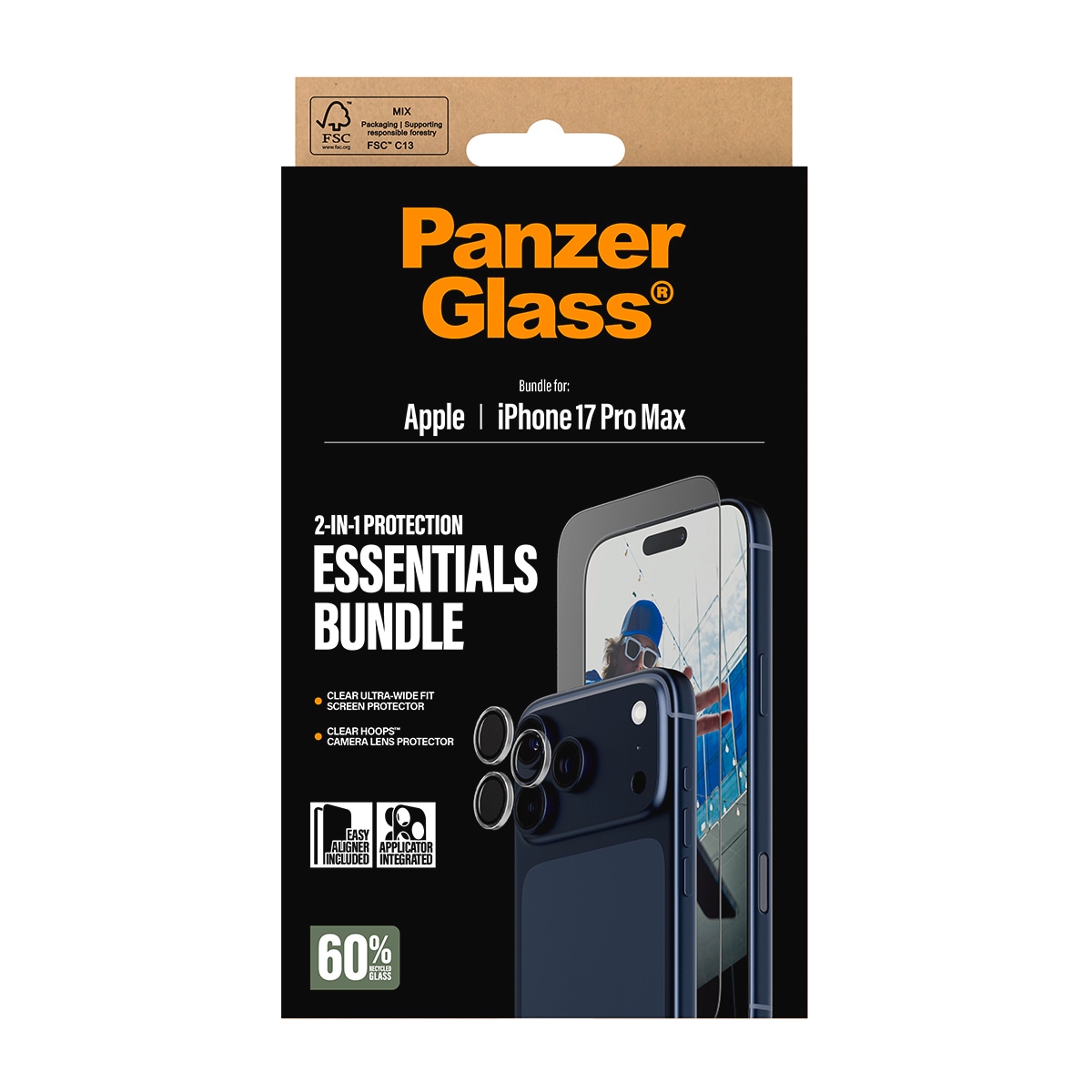 CARE by PanzerGlass Displayschutzglas »2-in-1 Protection Essentials Bundle« für Apple iPhone 17 Pro Max Displayschutzfolie, Schutzfolie, Bildschirmschutz, kratz- & stoßfest