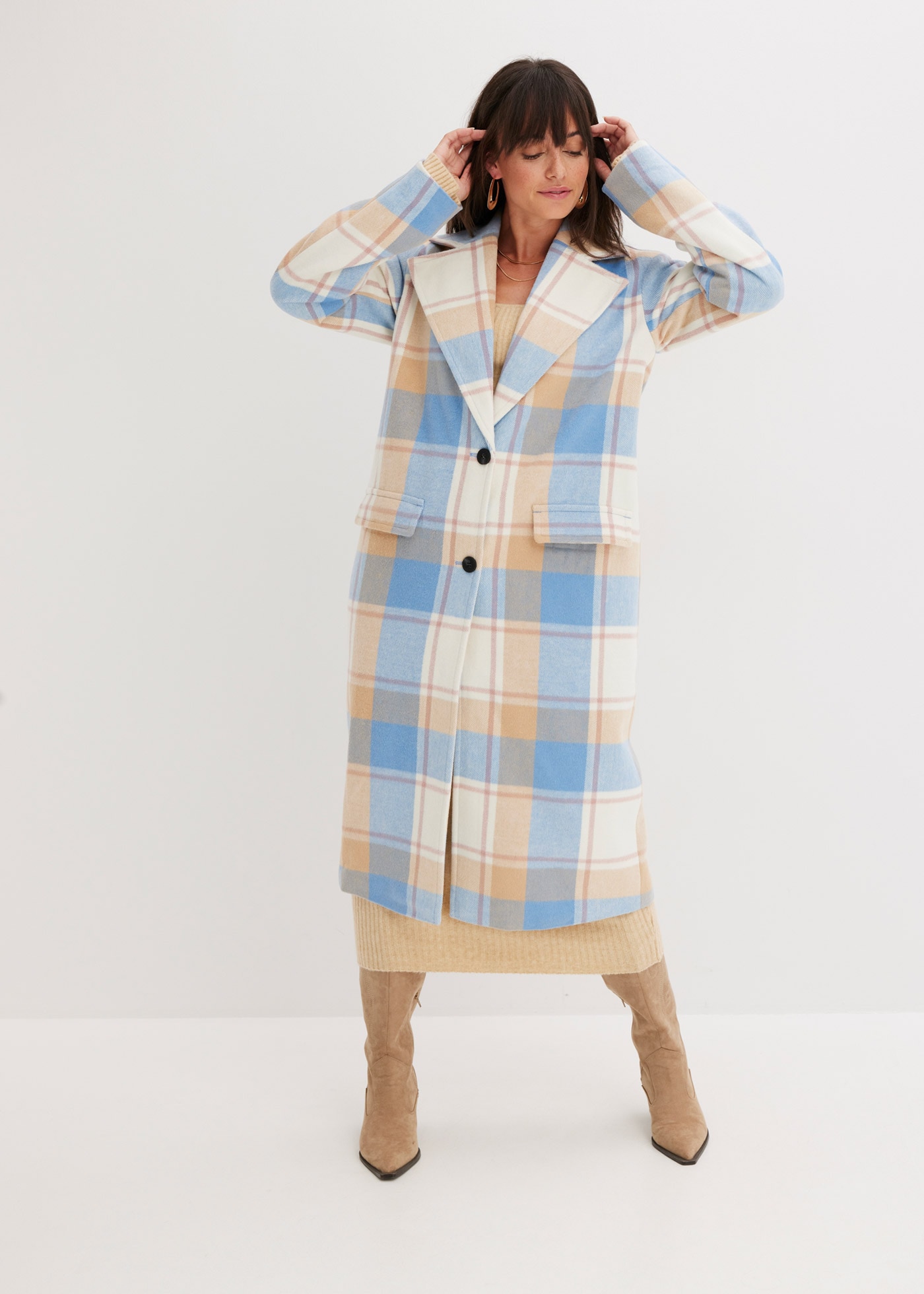 bonprix Langmantel »Oversize-Mantel n Wolloptik« Oversize-Passform, mit Reverskragen, mit Pattentaschen