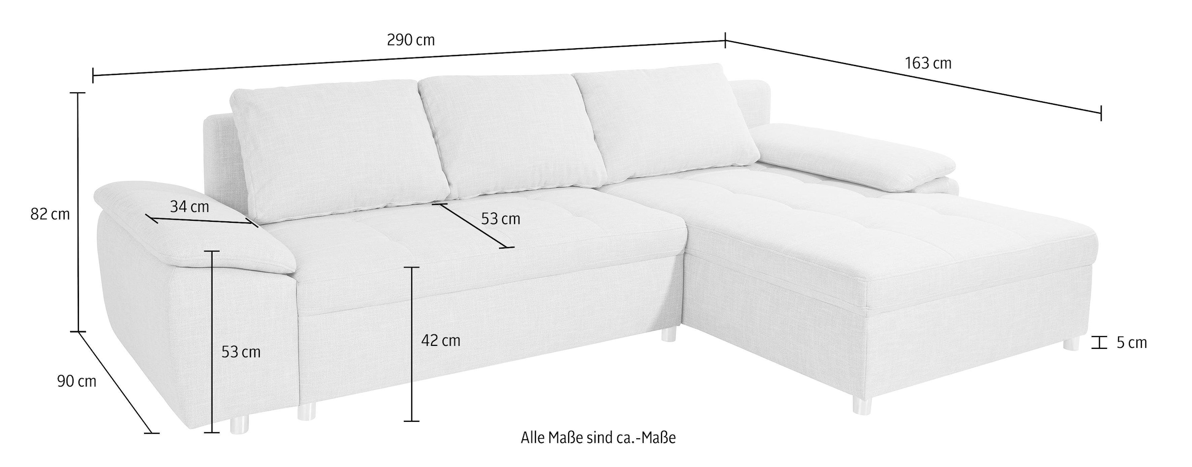 sit&more Ecksofa Labene, wahlweise mit Bettfunktion und Bettkasten, inkl. Rückenkissen