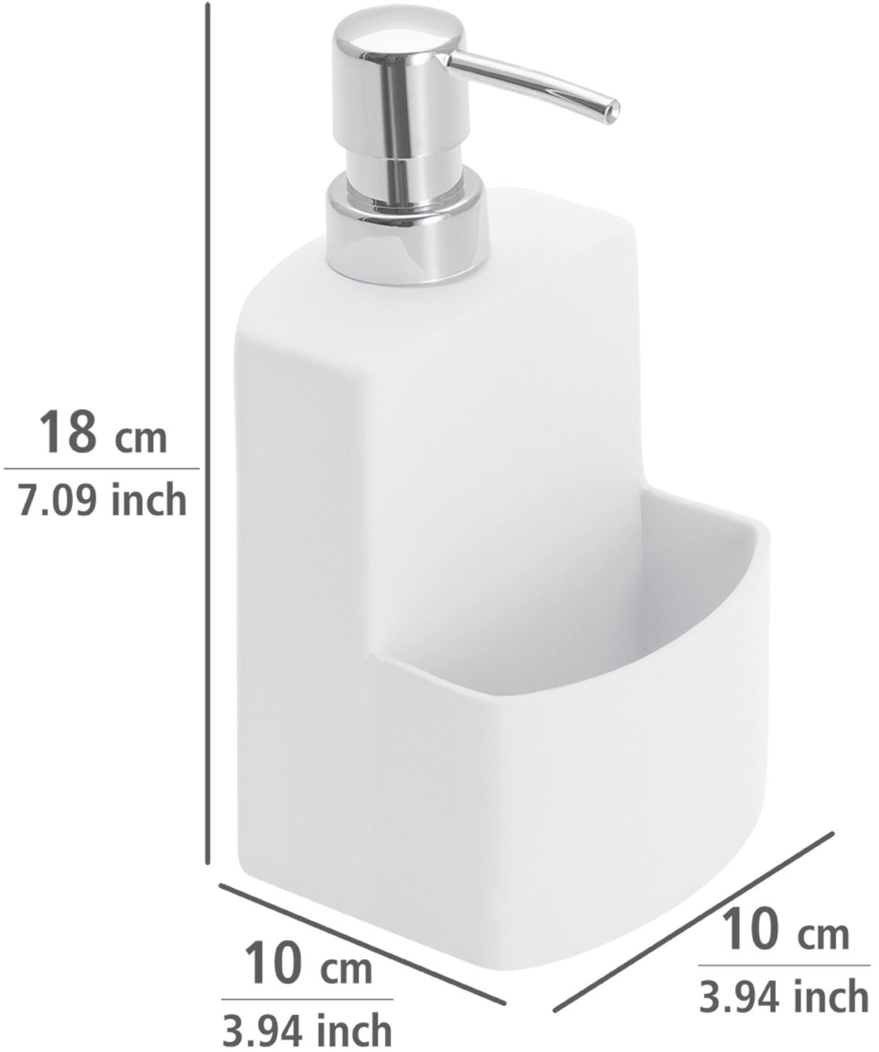WENKO Spülmittelspender »Modell Festival«, aus Keramik, Soft-Touch Beschichtung, mit Spülschwamm-Fach, 380 ml