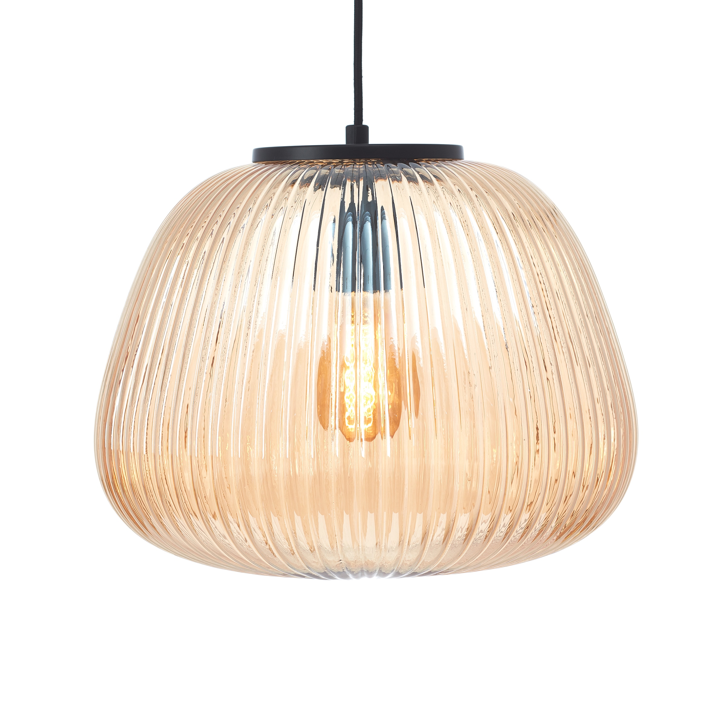 Brilliant Pendelleuchte »Kaizen«, 1 flammig, Leuchtmittel E27 | ohne Leuchtmittel, Riffelglas, D 35 cm, E27, kürzbar, Amber-Bernsteinfarben