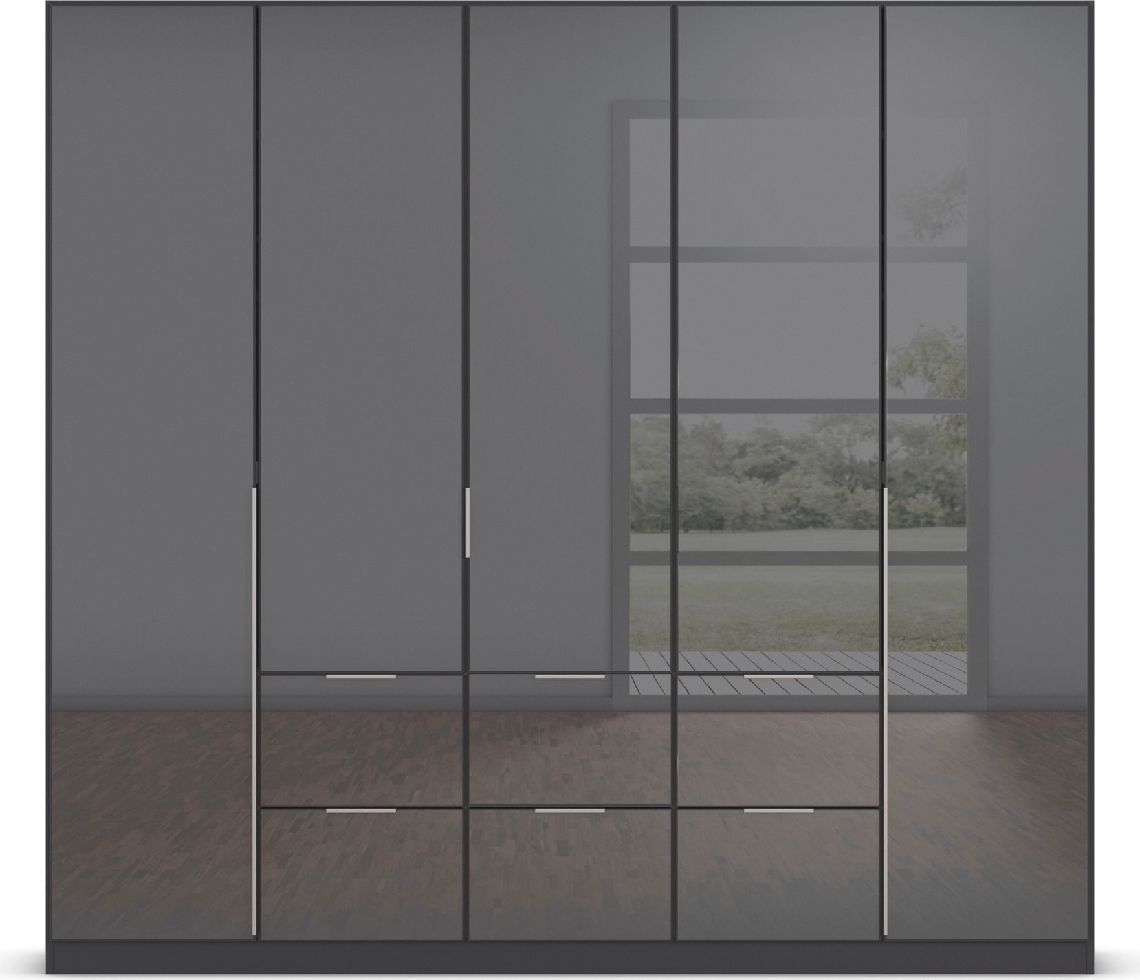 rauch Drehtürenschrank »Kleiderschrank Kleiderschränke Schrank Garderobe AGORDO mit Glasfront«, (in zwei Griff-Farben mit Glasfront), mit Außenschubkästen, in 6 Breiten und 2 Höhen MADE IN GERMANY