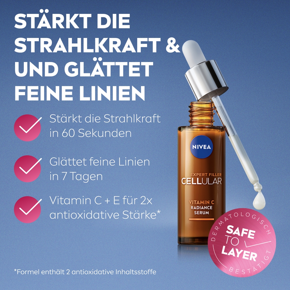 Nivea Anti-Falten-Serum »NIVEA CELLULAR Expert Filler Vitamin C Radiance Serum«, feuchtigkeitsspendend, pflegend, glättend