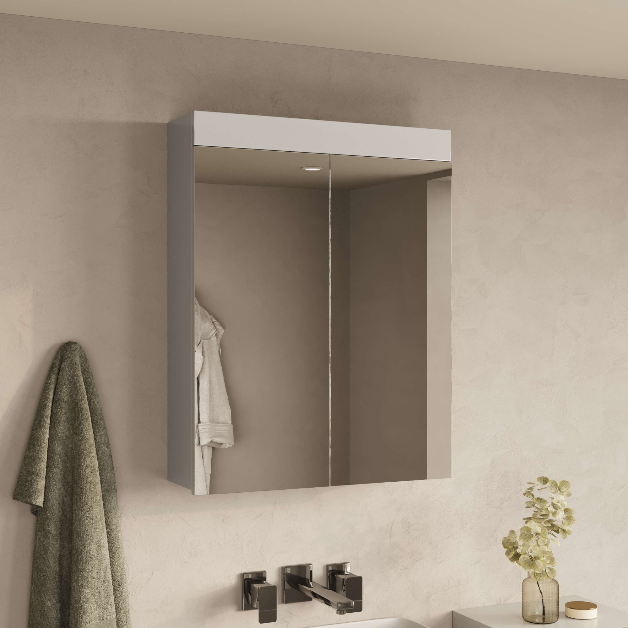 OTTO home Spiegelschrank »Föhr« minimalistisch, zeitlos, Spiegelfronten, 2 Einlegeböden