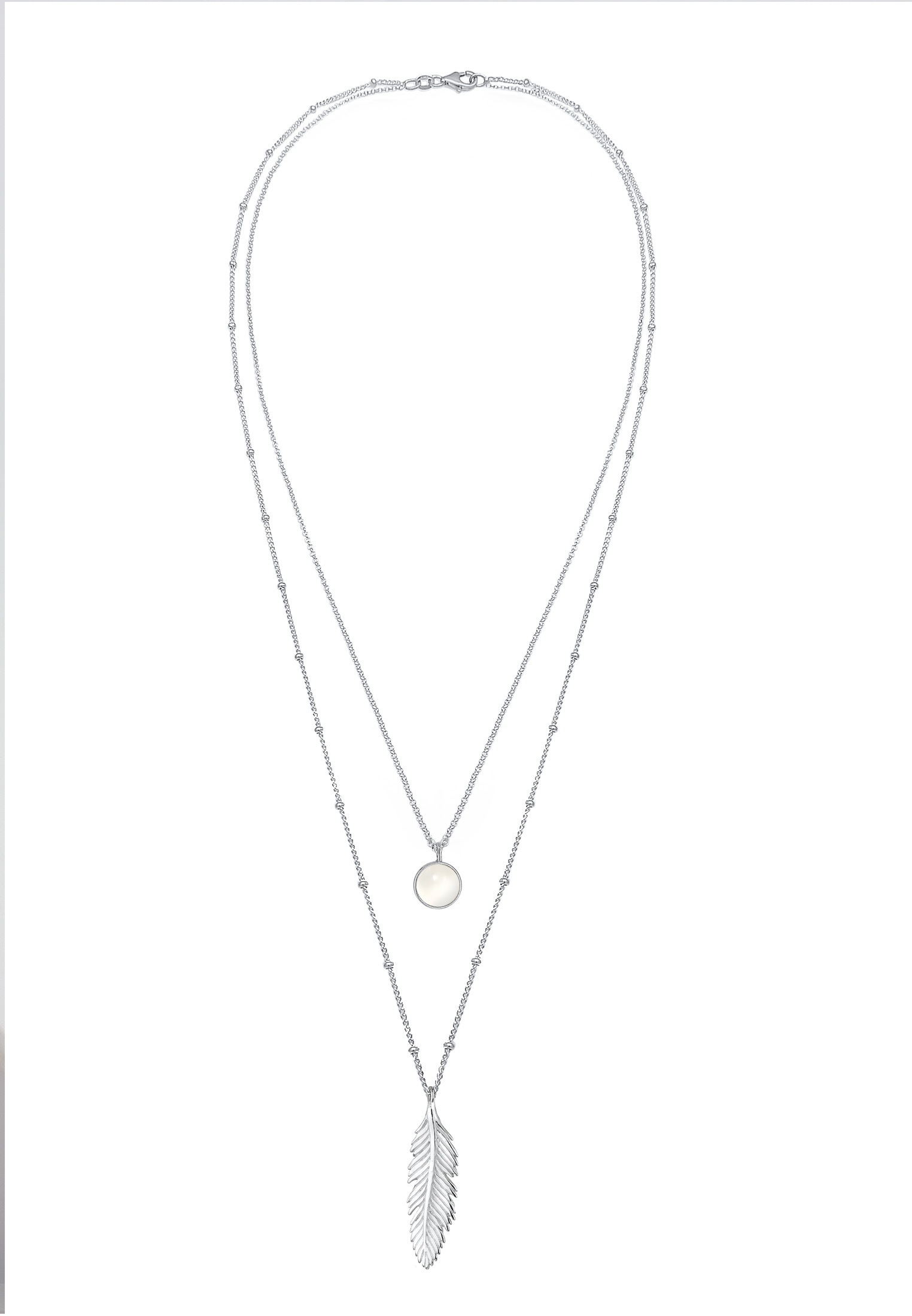 Elli Silberkette »Halskette Layer Feder Mondstein Weiß 925 Sterling Silber«