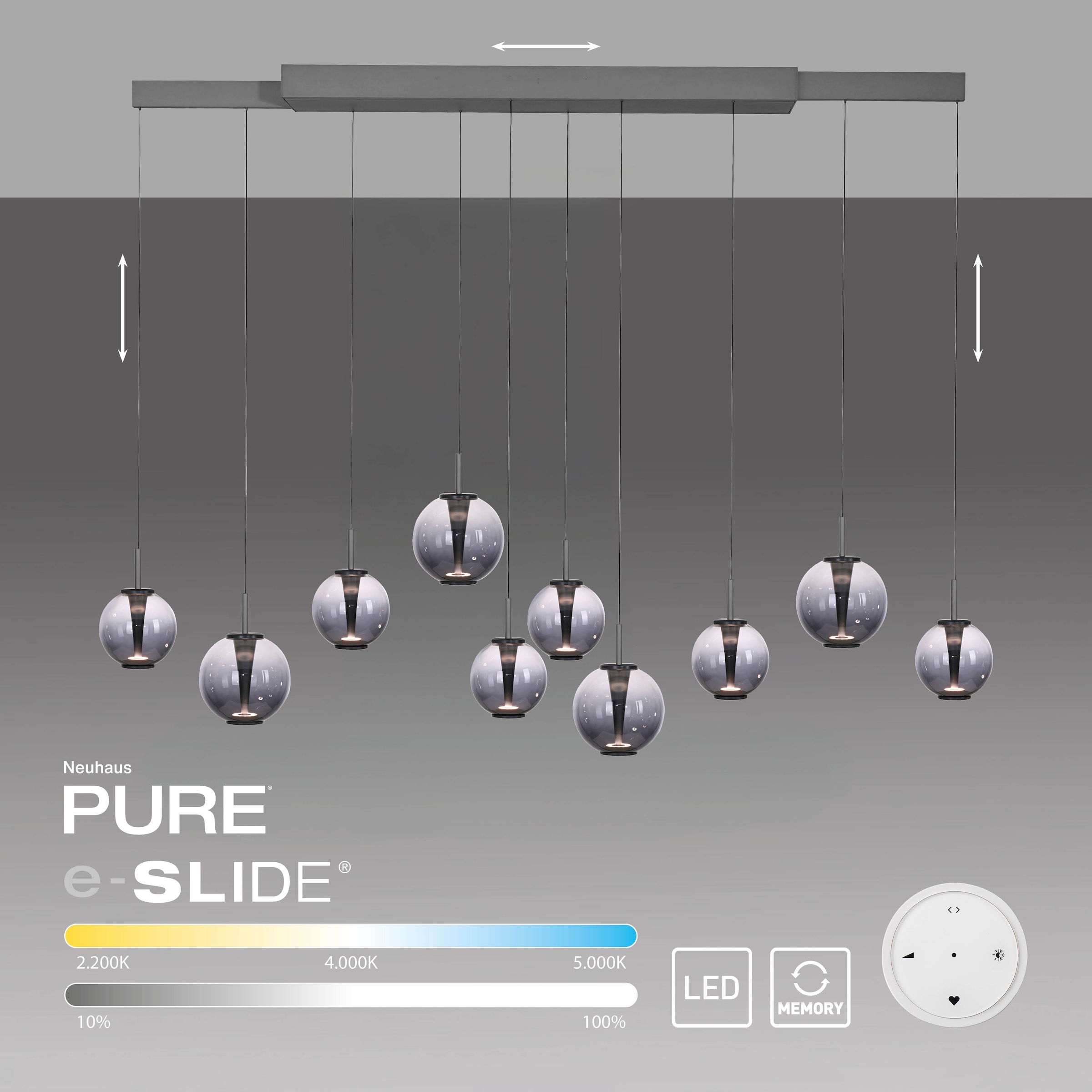 Neuhaus PURE LED Pendelleuchte »PURE E-Infinity« LED-Board 1 Stk. warmweiß - kaltweiß e-SLIDE® Funktion, CCT, dimmbar, Fernbedienung