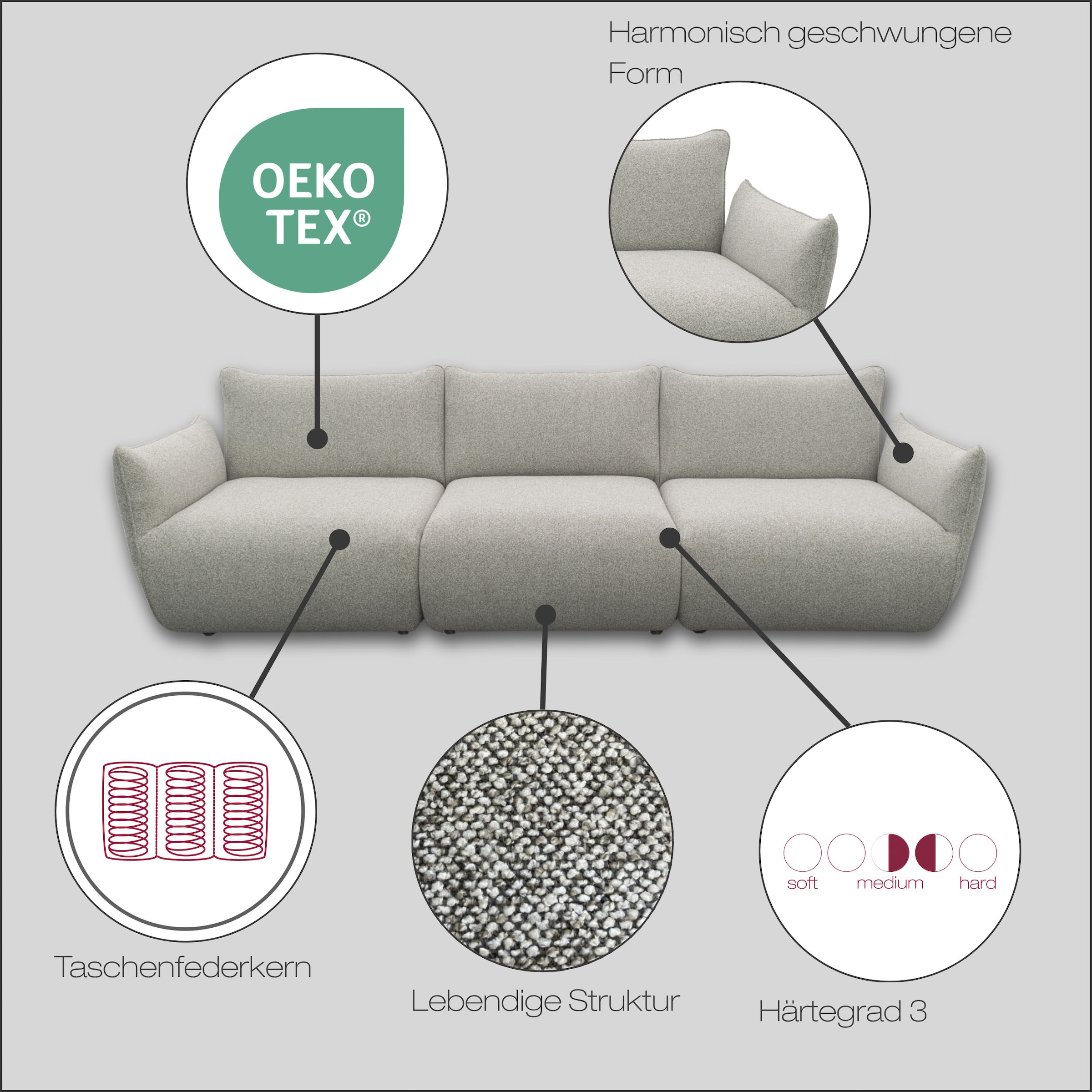 DOMO collection Big-Sofa »800022 in 2 Breiten, Taschenfederkern für hohen Sitzkomfort«, Breite 276cm. Pflegeleichter Strukturstoff aus 100% Polyester