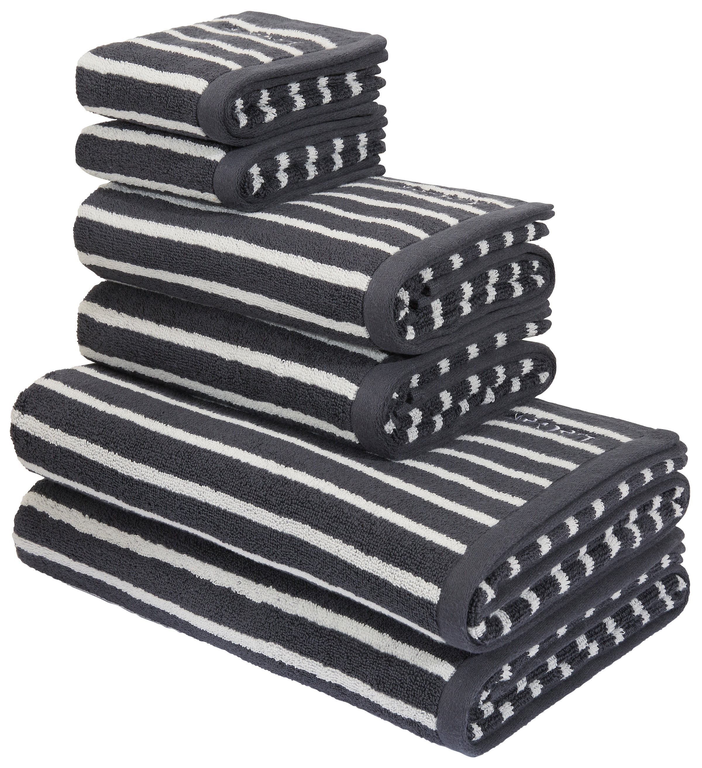 LeGer Home by Lena Gercke Handtuch Set »Tamsin, Duschtücher, Handtücher, Gästetücher, Premium 500 gr/m²« Set 6 Stk. Frottier mit Logostikerei, 100% Baumwolle, gestreift, weich, 5 Jahre Garantie