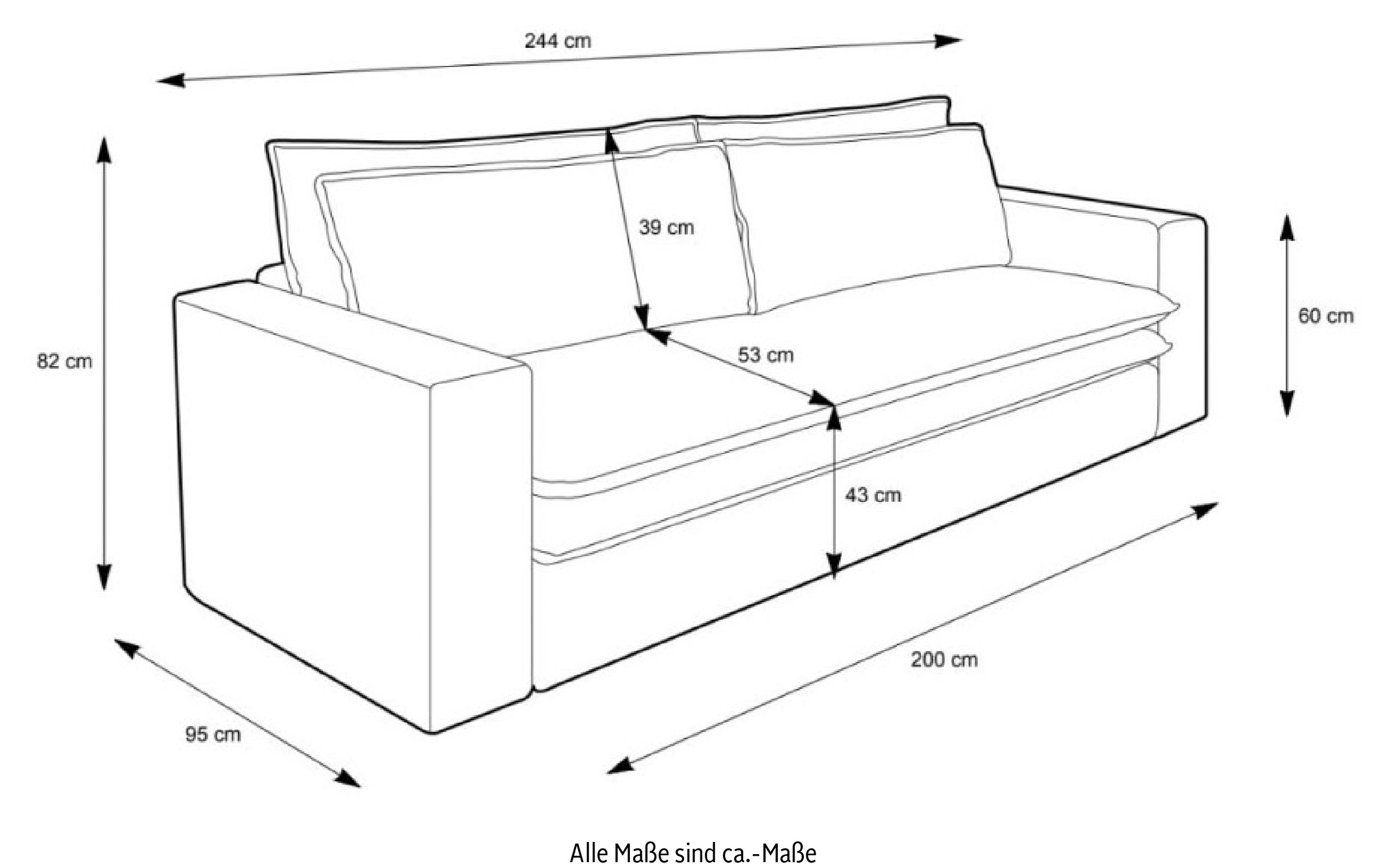 Places of Style 3-Sitzer »PIAGGE«, Cord-Bezug - mit Bettfunktion und Bettkasten, mit praktischem Topper