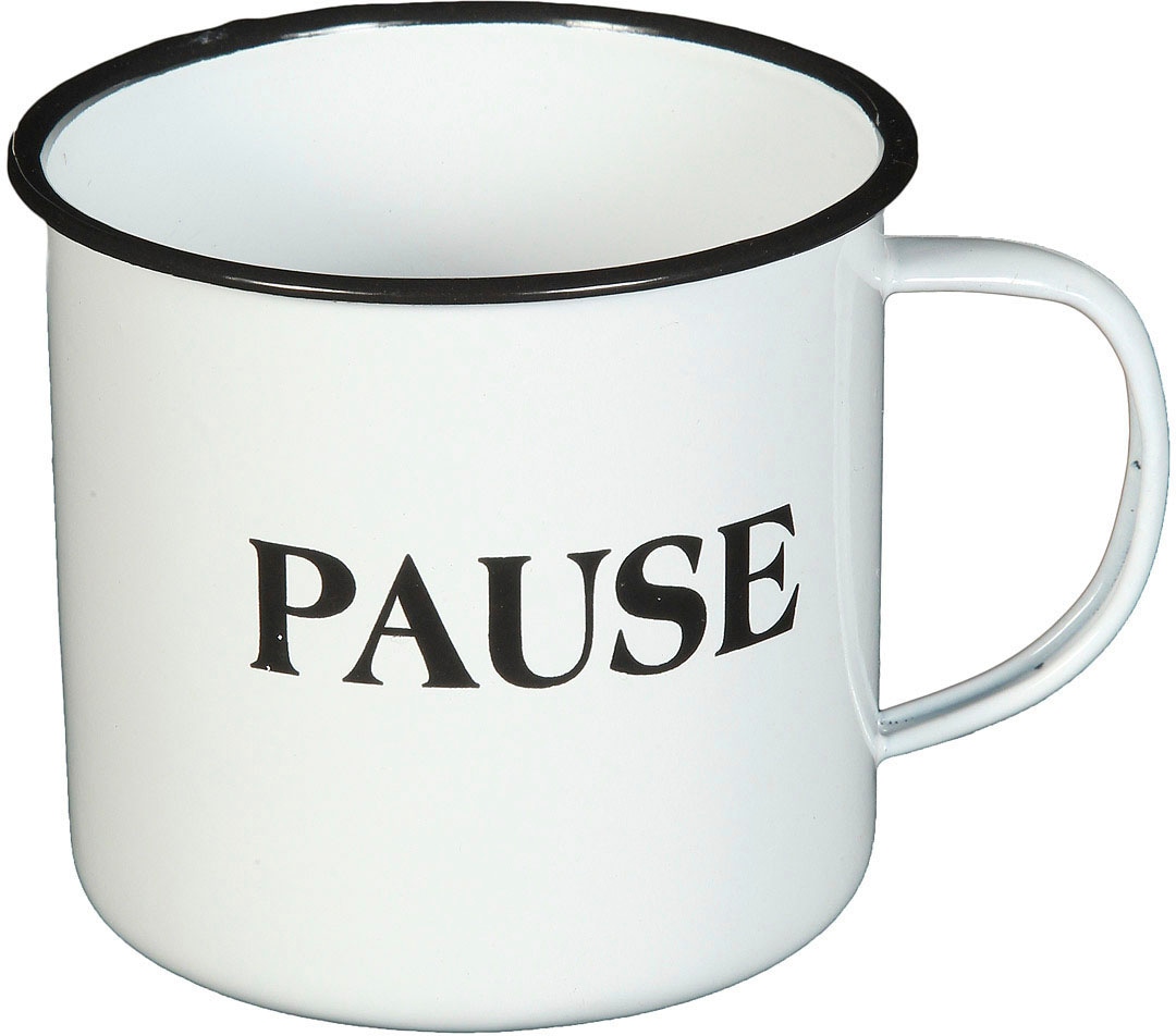 Tasse »Becher PAUSE aus Emaille in Antikweiß«, (1 tlg.)