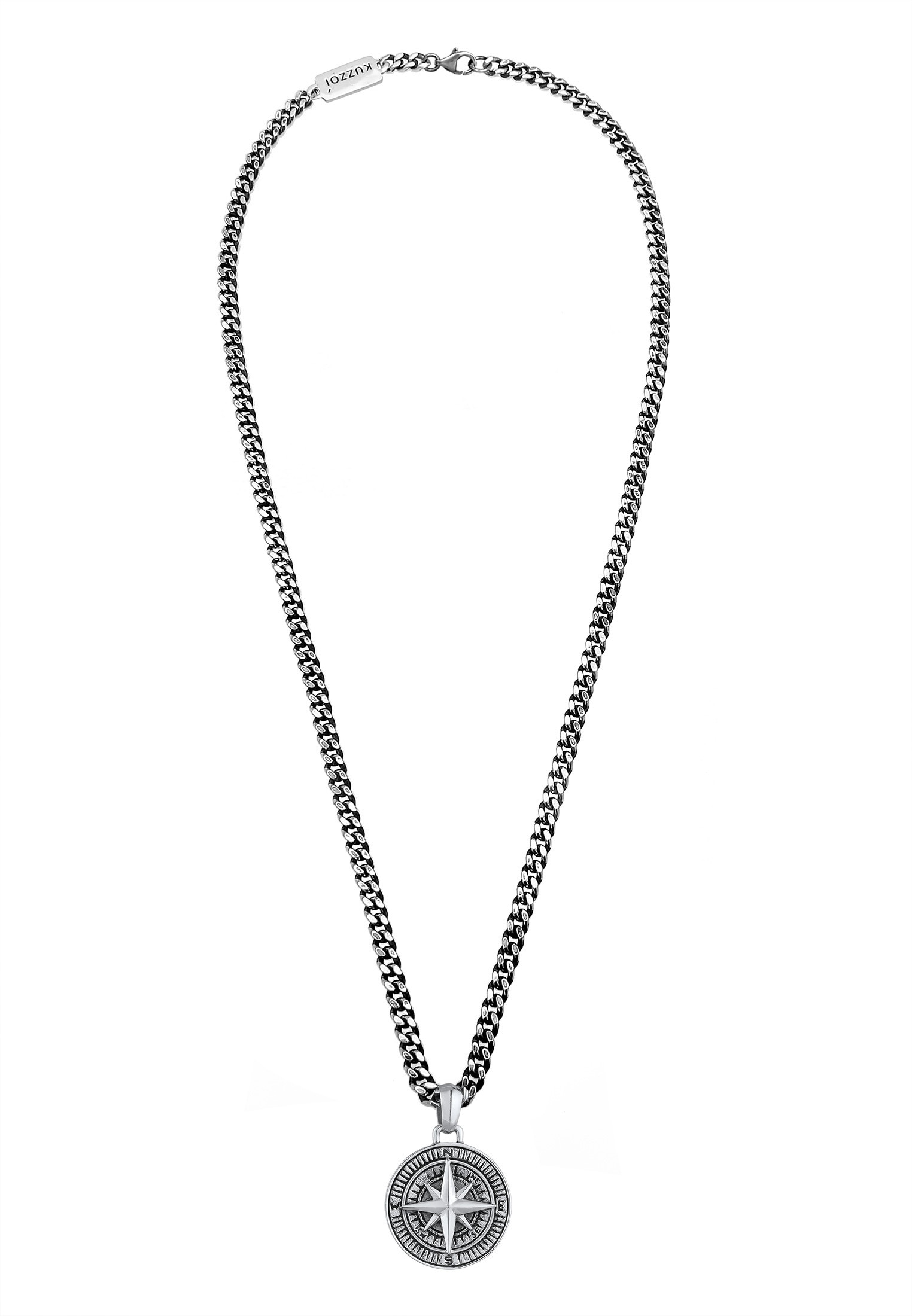 Kuzzoi Kette mit Anhänger »Halskette Herren Panzerkette Kompass Maritim 925er Silber«