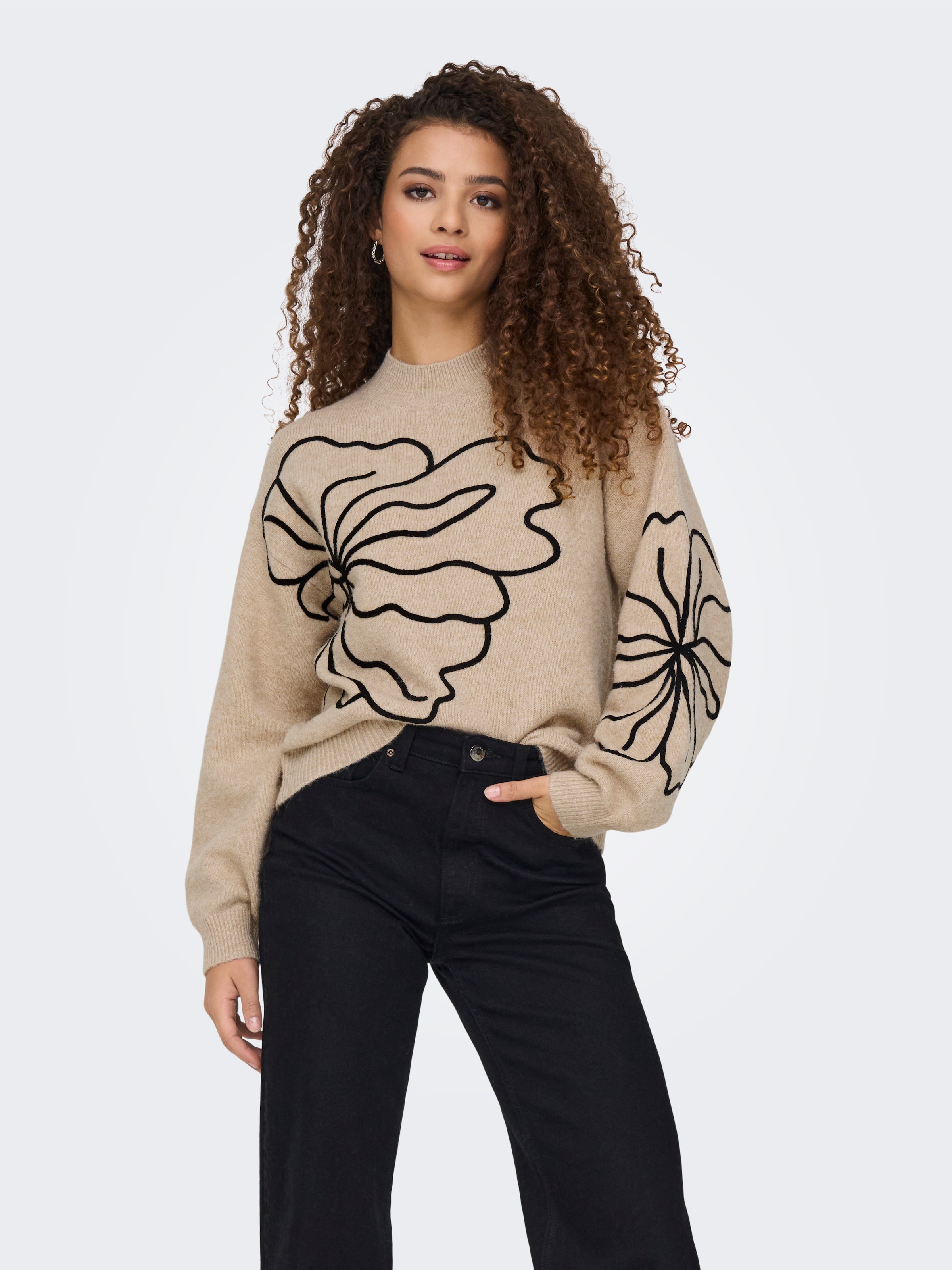 JDY Strickpullover »JDYJELLA L/S FLOWER PULLOVER KNT NOOS« Materialmix, regular fit