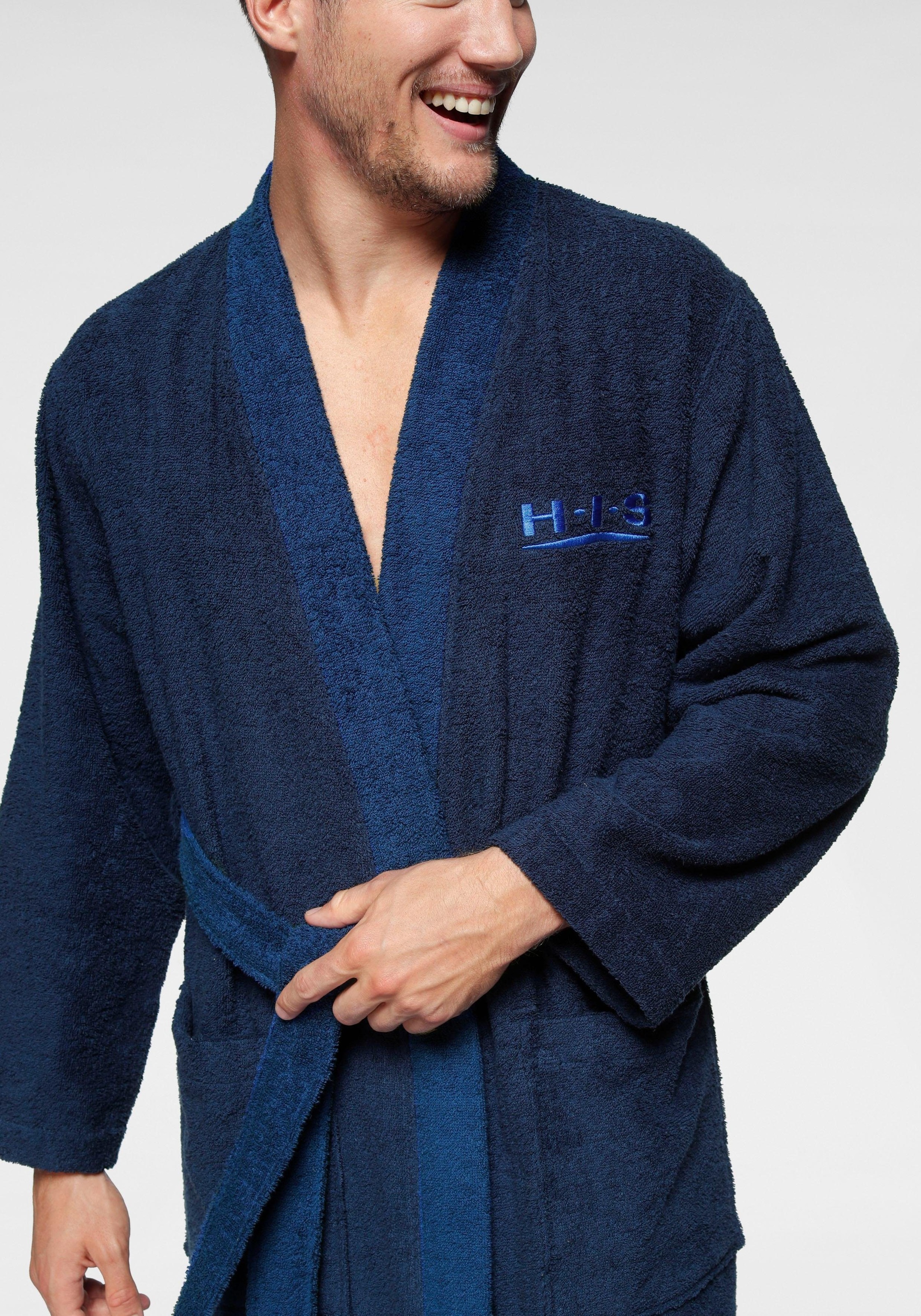 H.I.S Unisex-Bademantel »Hannes, ideal für Sauna & Spa, Hotelbademantel, Morgenmantel«, (1 St.), für Damen & Herren, lang, mit Taschen, S-3XL