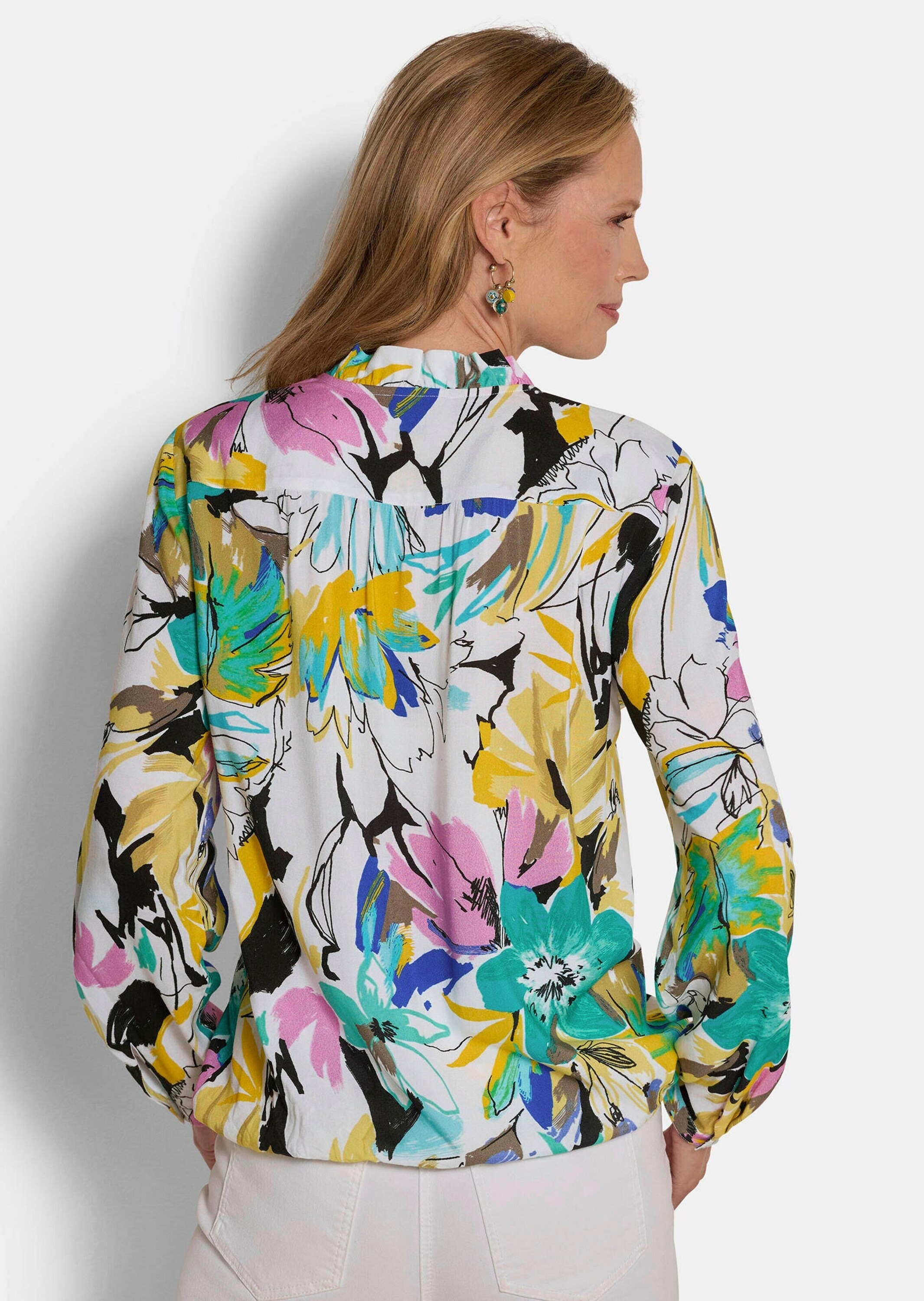 GOLDNER Schlupfbluse »Kurzgröße Viskosebluse mit Blumenprint« Sattel im Rückteil