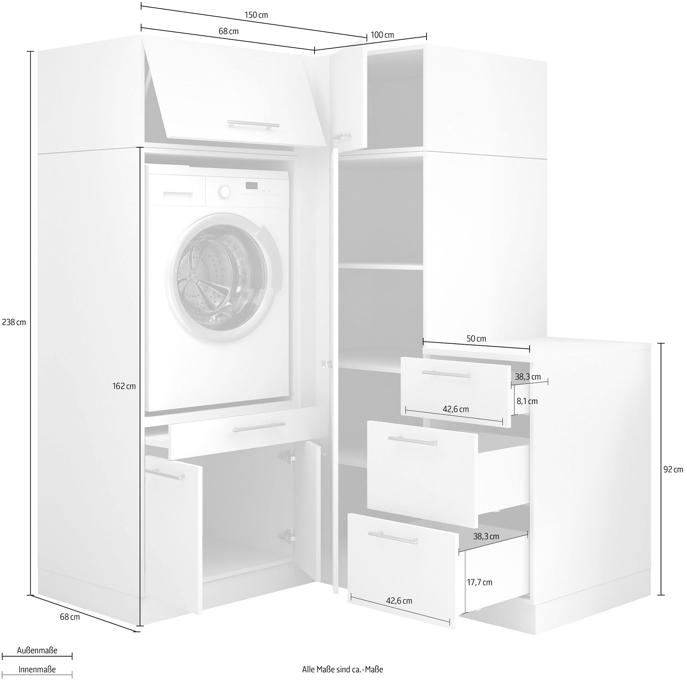 Laundreezy Mehrzweckschrank-Set »Laundreezy, 5-tlg. Mehrzweckschrank-Set B/H/T 150/200/68 cm« 5 Stk. tlg.