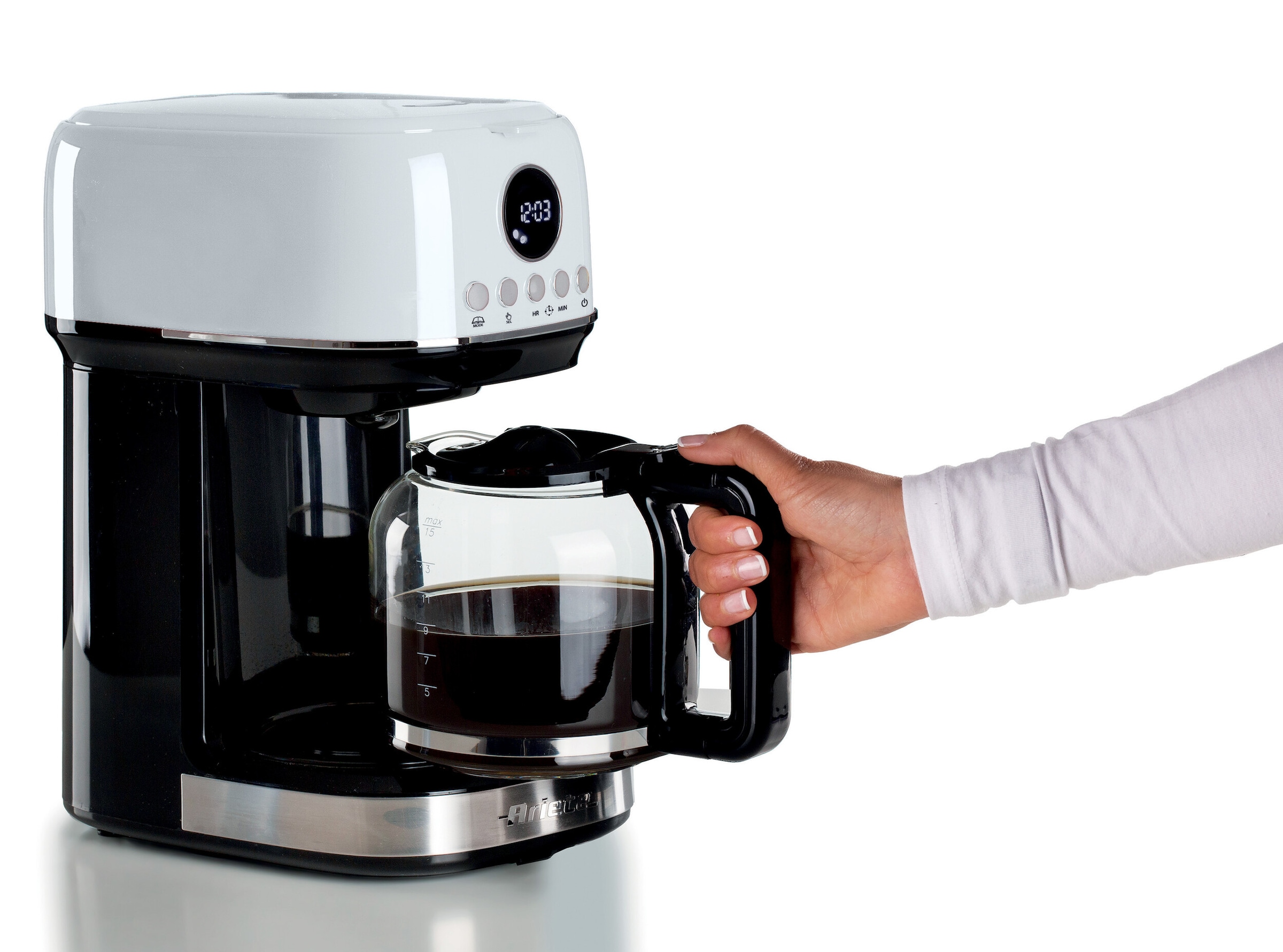 Ariete Filterkaffeemaschine »1396W Moderna weiß,1,5 L mit Timer, Programmwahl und Warmhaltefunktion«, Permanentfilter