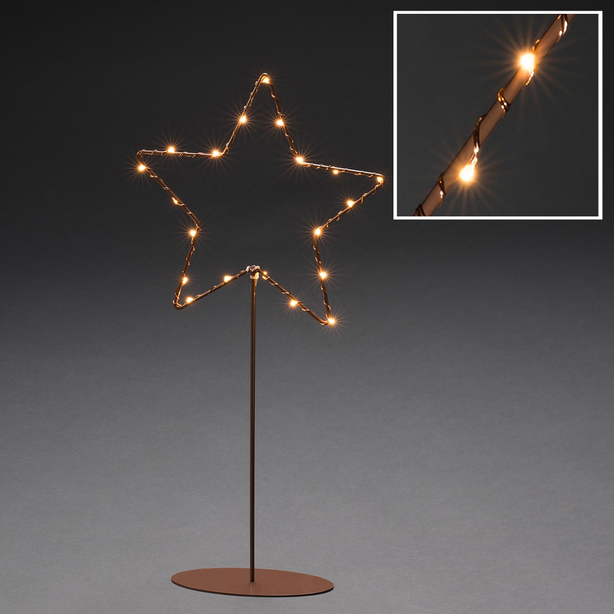 KONSTSMIDE LED Stern »Weihnachtsstern, Weihnachtsdeko«, 20 flammig, Leuchtmittel LED-Modul | LED fest integriert, LED Metallstern mit Metall-Fuß, kupferfarben lackiert