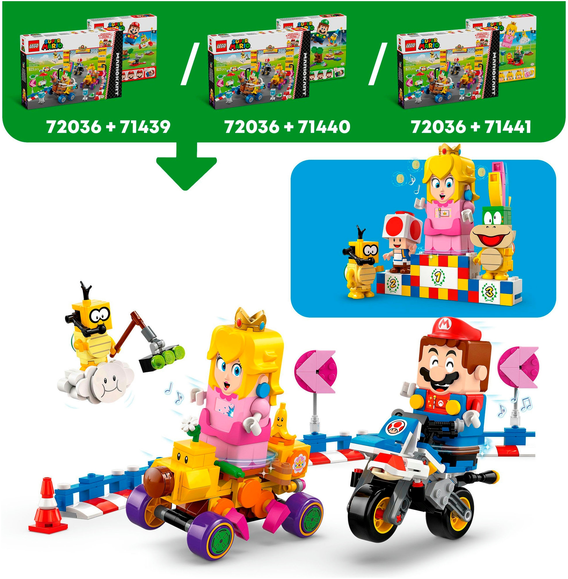 LEGO® Konstruktionsspielsteine »Mario Kart™ – Baby Peach & Grand Prix–Set (72036), LEGO Super Mario«, (823 St.), Made in Europe