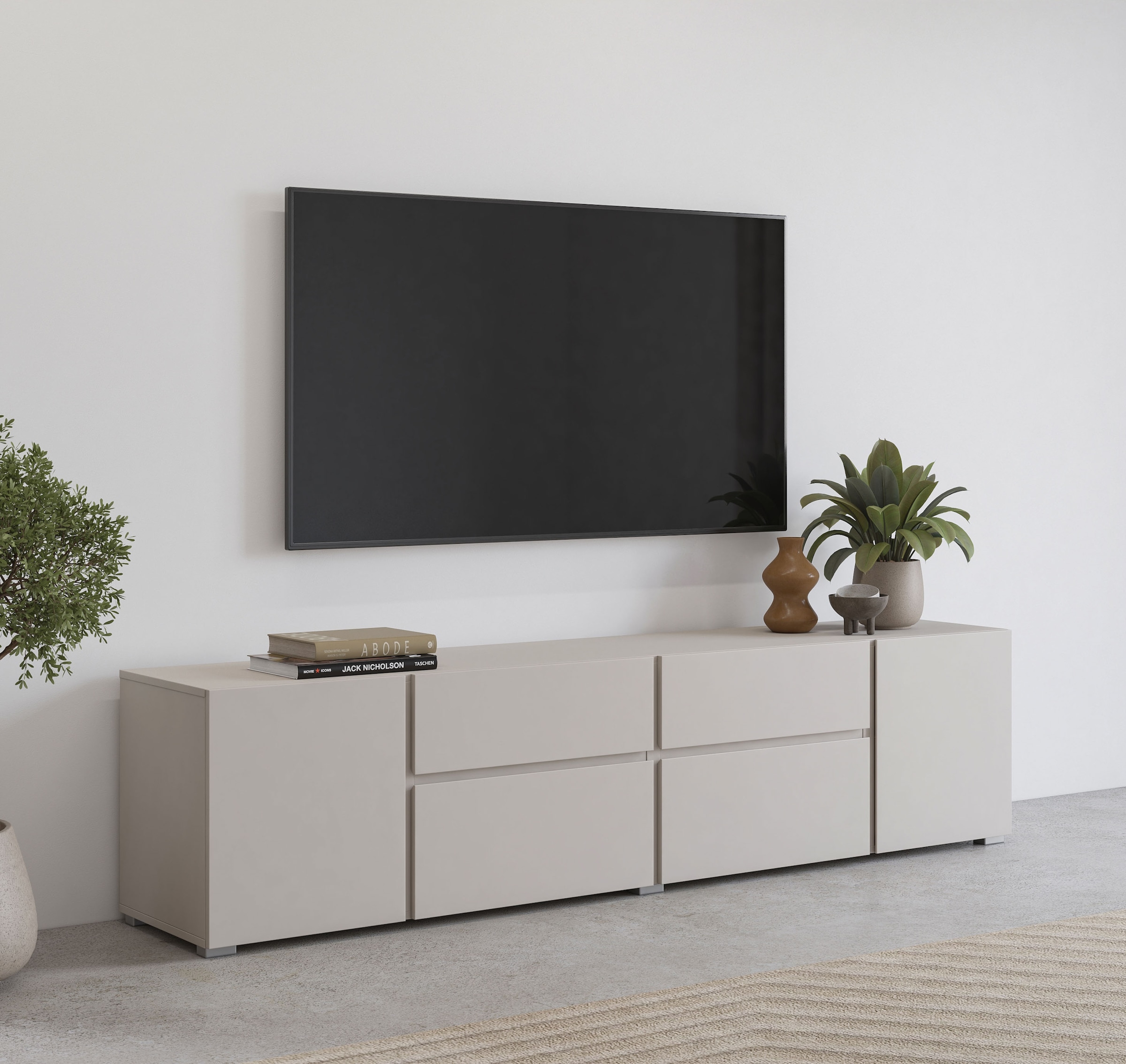 OTTO home Lowboard »Metric,Breite 195cm, grifflose Lowboard 2Klappen/2Schubkästen/2Tür« TV-Schrank mit viel Stauraum, TV-Board