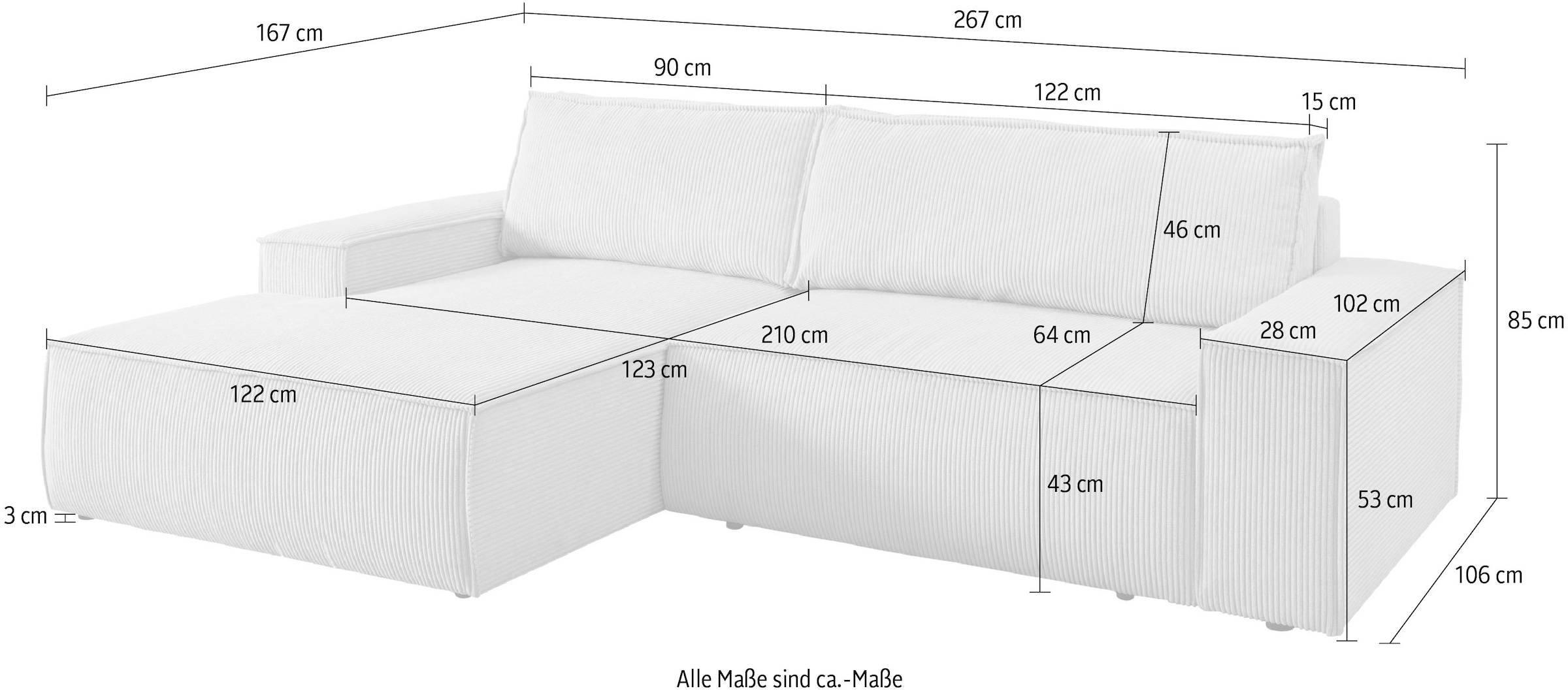 Ecksofa SHERWOOD Schlafsofa, mit Bettkasten, Cord-Bezug