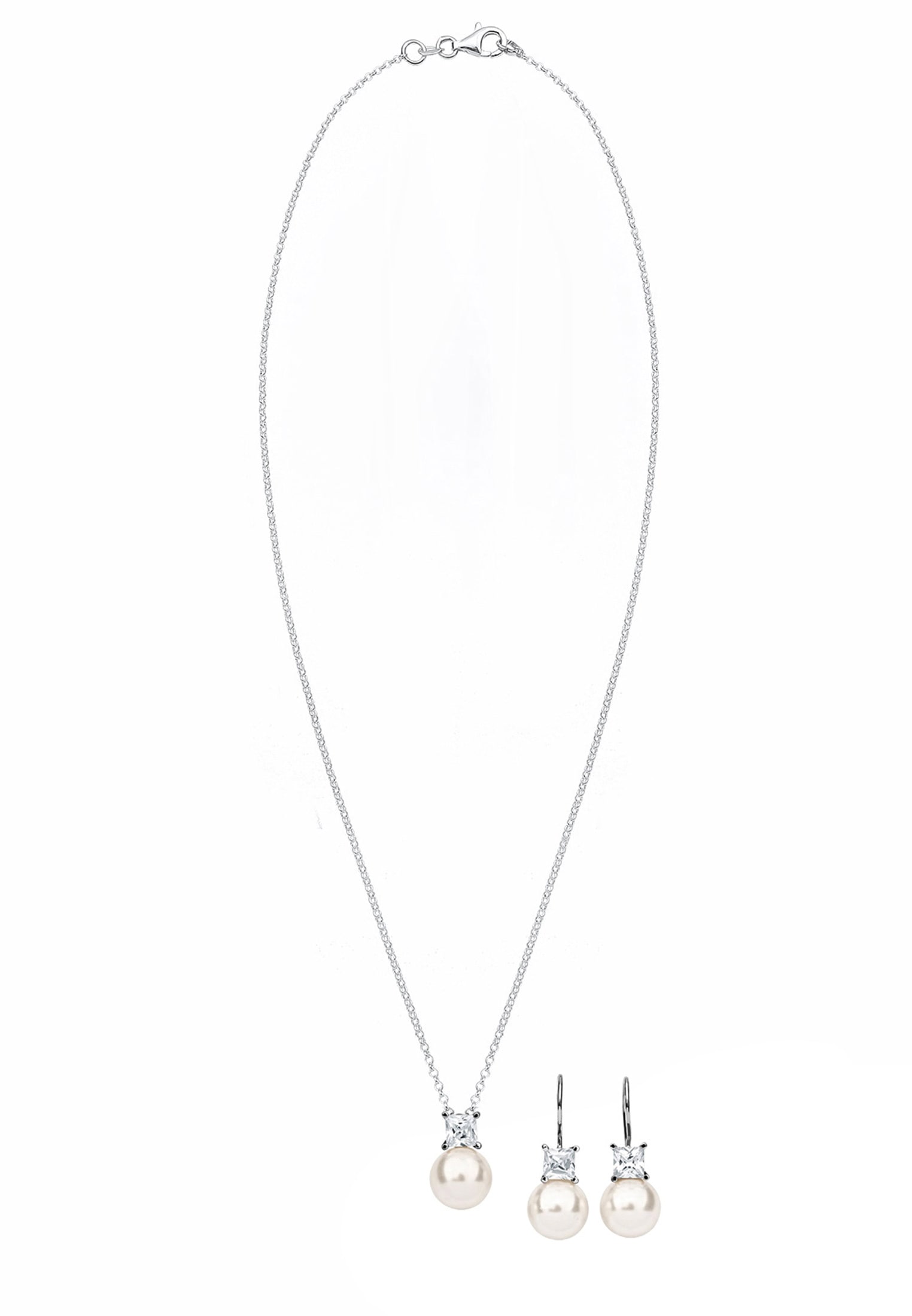 Nenalina Ohrring und Ketten Set »Schmuckset Zirkonia Synthetische Perle 925 Silber« ()