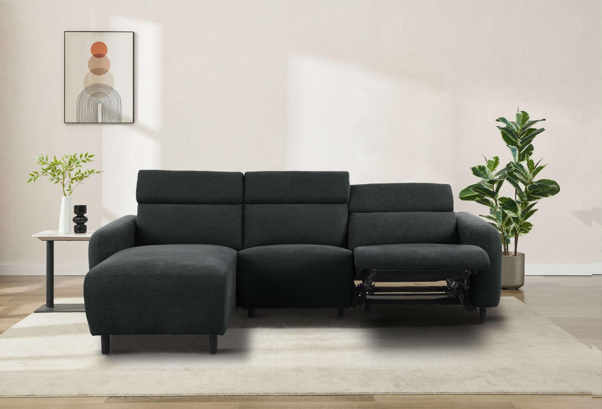 Home affaire Ecksofa »SKAANE Struktur, L-Form, 274 cm, manuelle u. elektrische Funktion,«, rundes Design, Kopfteilverstellung, Federkernpolsterung