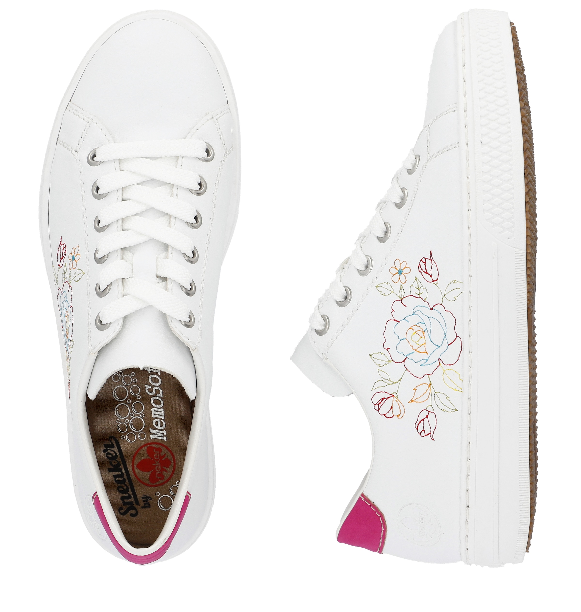 Rieker Sneaker, mit seitlicher Blumenstickerei, Freizeitschuh, Halbschuh, Schnürschuh