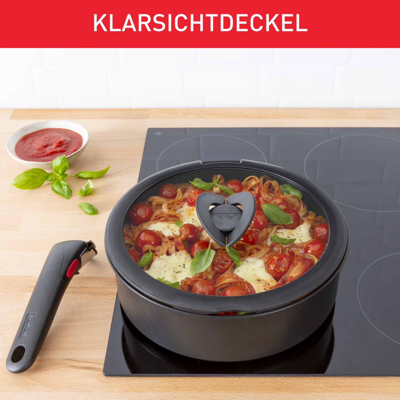 Tefal Deckel »Ingenio aus Glas mit umklappbaren Griffen, 3 verschiedene Größen« passend für Ingenio Töpfe und Pfannen, spülmaschinengeeignet, TL98491