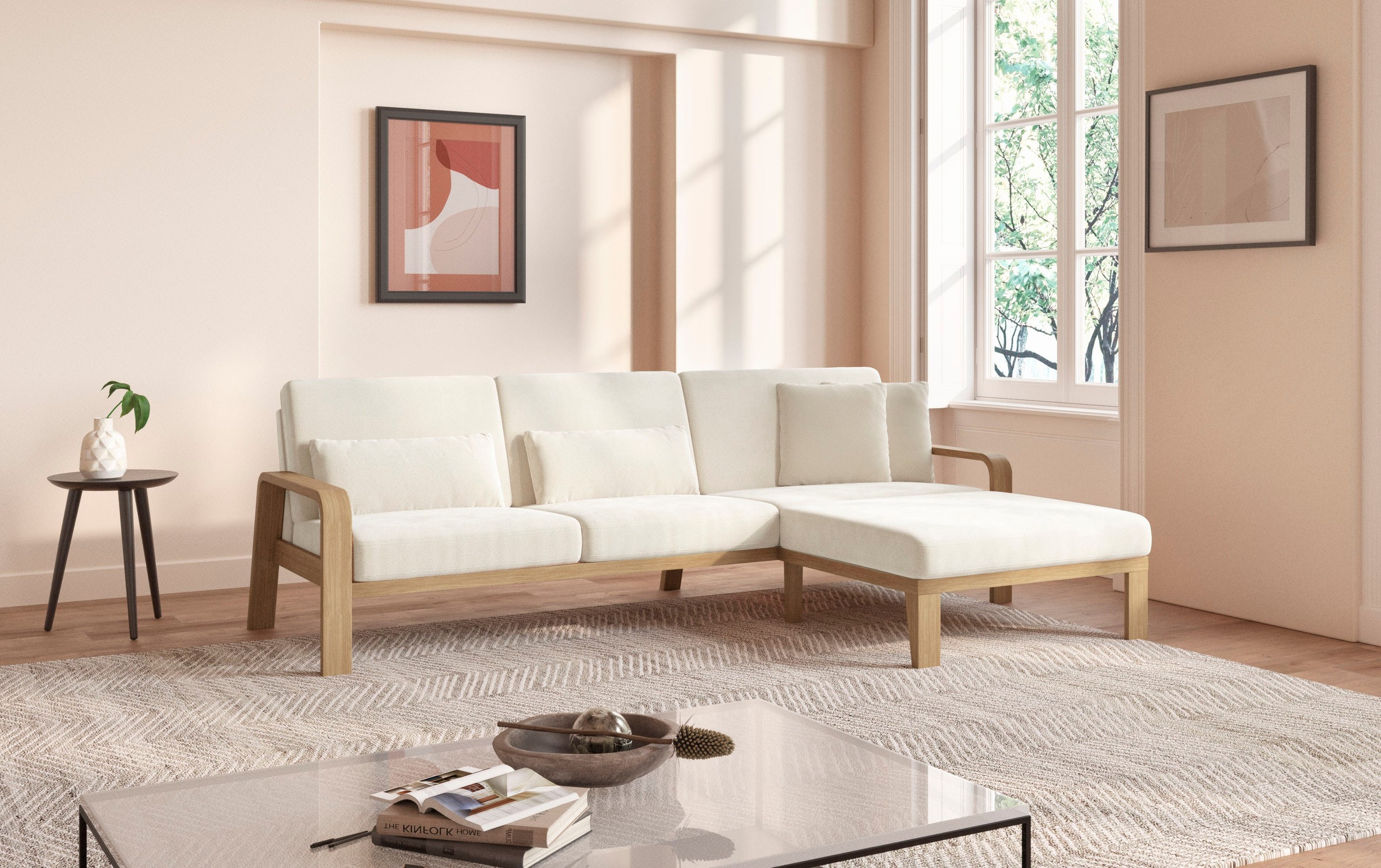 sit&more Ecksofa »Kolding L-Form«, Armlehnen aus Buchenholz in natur, verschiedene Bezüge und Farben