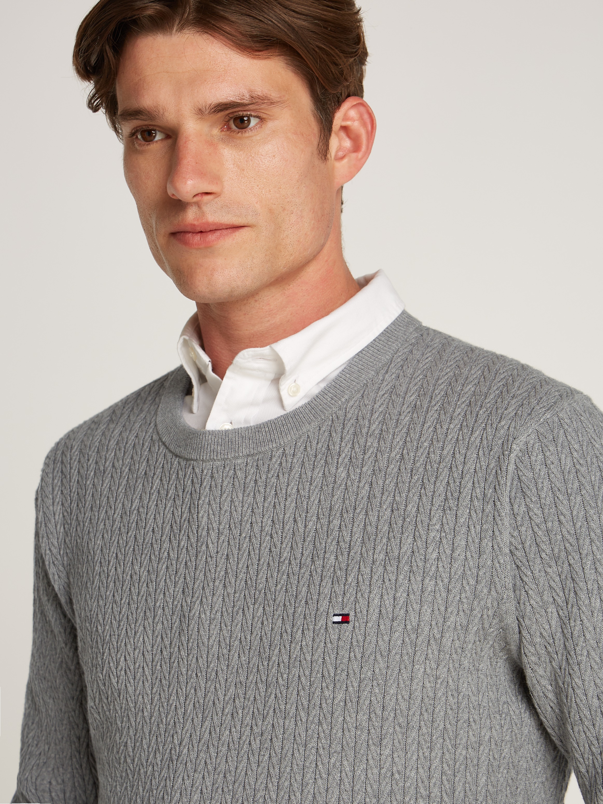 Tommy Hilfiger Strickpullover »HERRINGBONE STRUCTURE C NK«, mit Zopfmuster