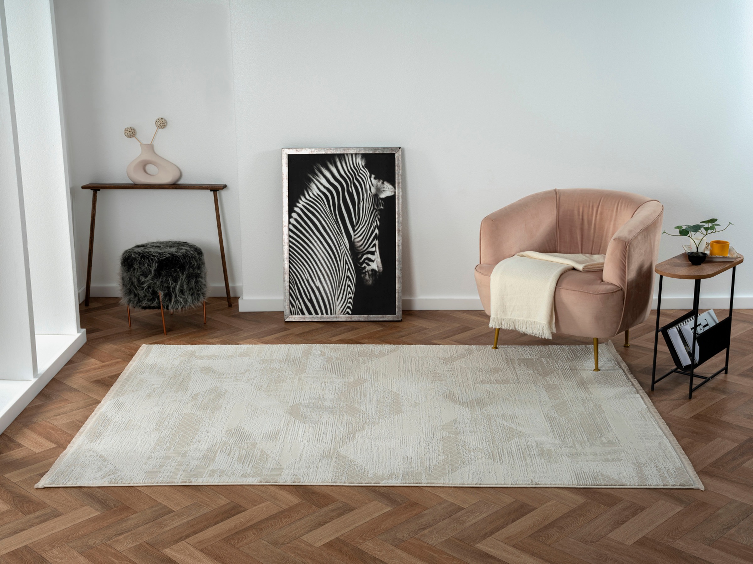 Myflair Möbel & Accessoires Teppich »My Life, LAGERRÄUMUNG!«, rechteckig, 10 mm Höhe, Kurzflor, Retro-Style, besonders weich durch Microfaser, mit Fransen