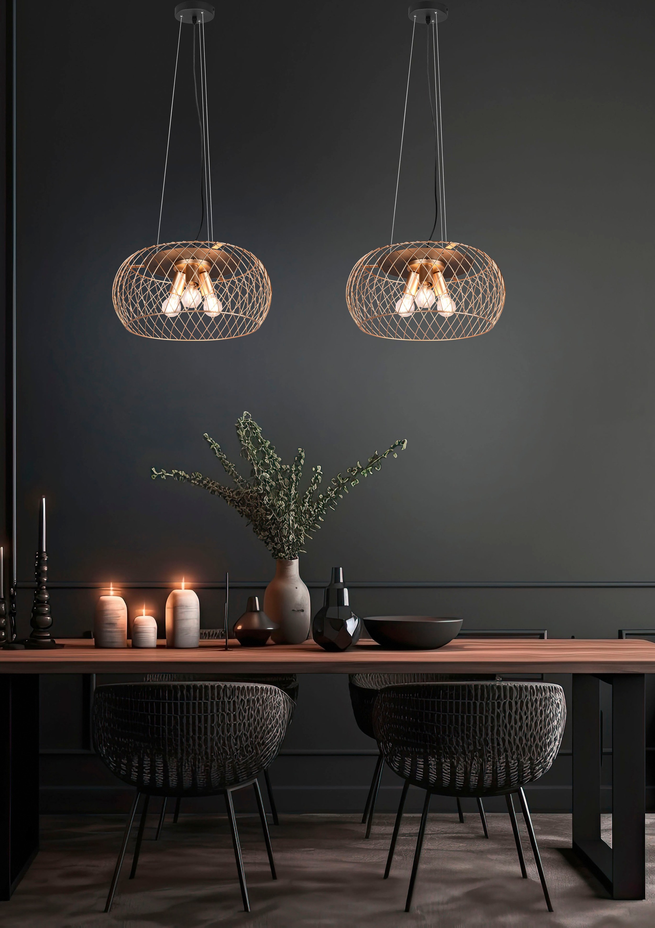 TRIO Leuchten Pendelleuchte »Tamil«, 3 flammig, Leuchtmittel E27 | ohne Leuchtmittel, Hängelampe höhenverstellbar, exkl 3x E27 max 40W, Metallschirm