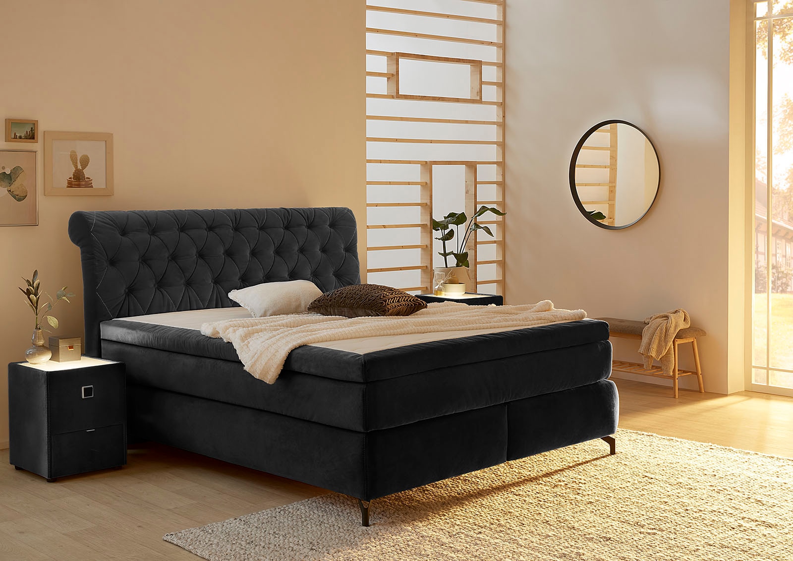 Jockenhöfer Gruppe Boxspringbett »Scarlett mit einer hochwertigen 7-Zonen-Tonnentaschenfederkernmatratze«, (H3, H3/H4 oder H4), und einem 9cm Kaltschaum-Topper