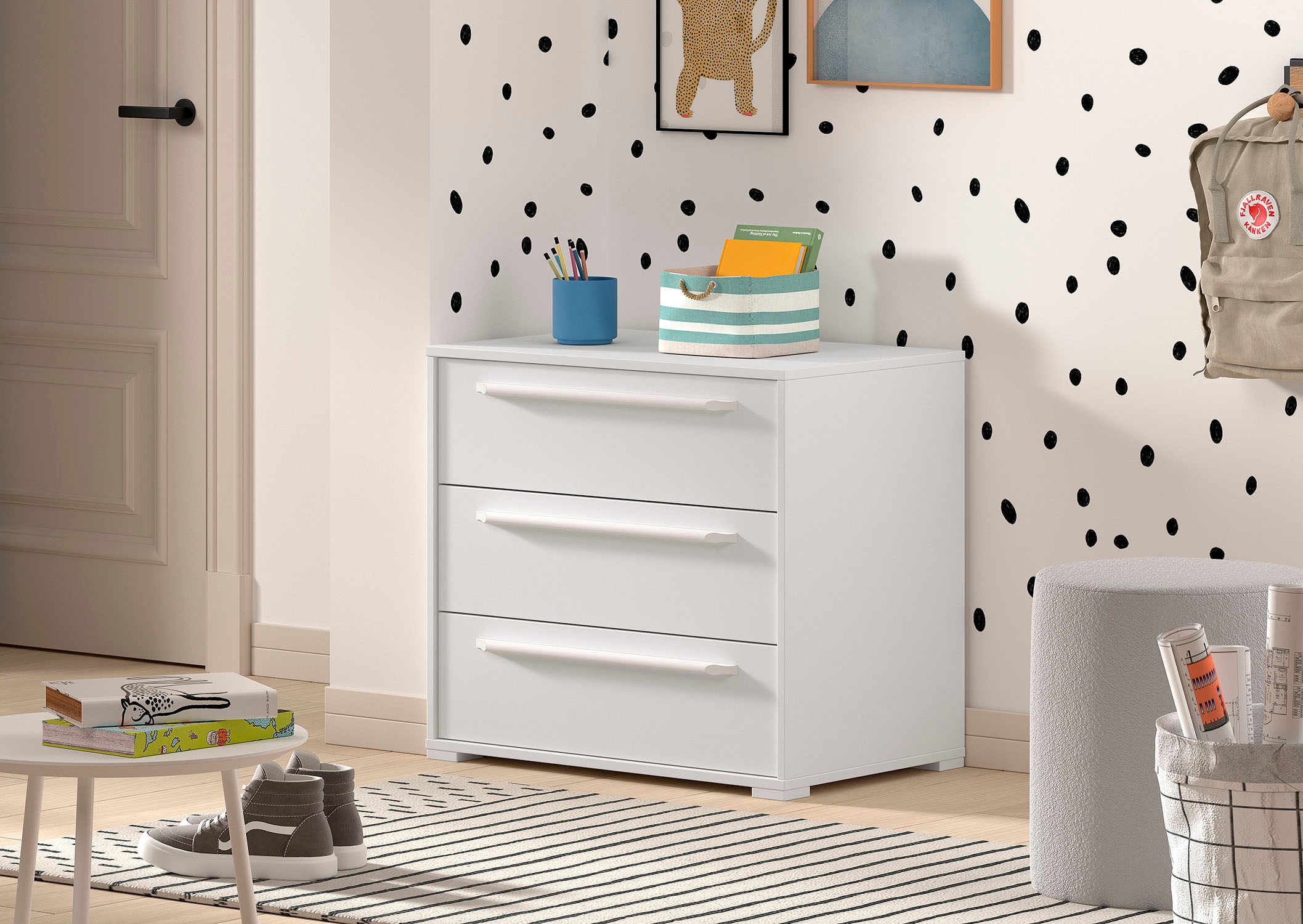 Vipack Stauraumbett »Sam, schlafen und arbeiten in einem, wahlweise Eiche- oder Weiß-Dekor« Liegefläche 90x200 cm, darunter eine große ausziehbare Schreibplatte,  mit Absturzschutz, Leiter u. Stauraum, pflegeleichte Dekor Oberfläche