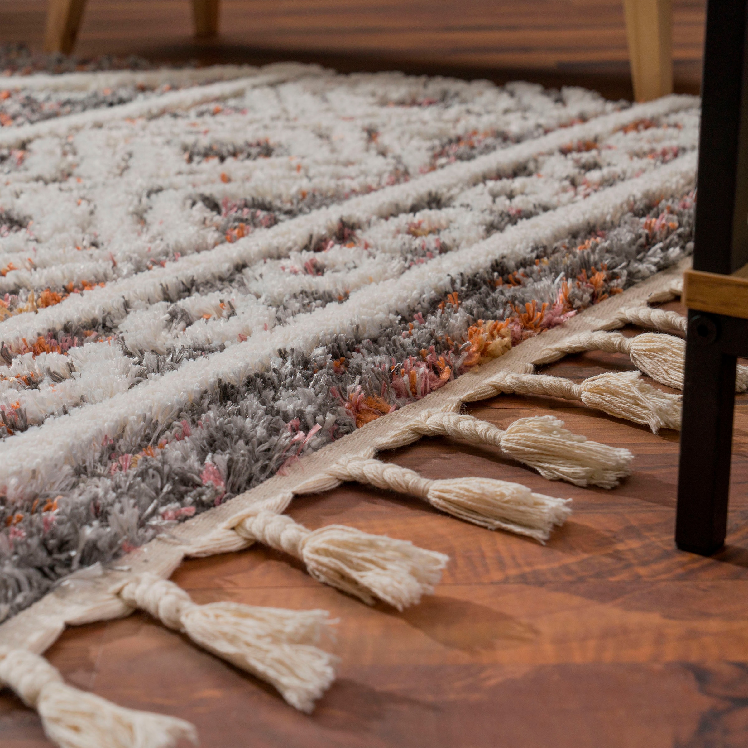 Paco Home Hochflor-Teppich »Monza 651« rechteckig 34 mm Höhe meliert, Rauten Muster, 3D-Effekt, mit Fransen