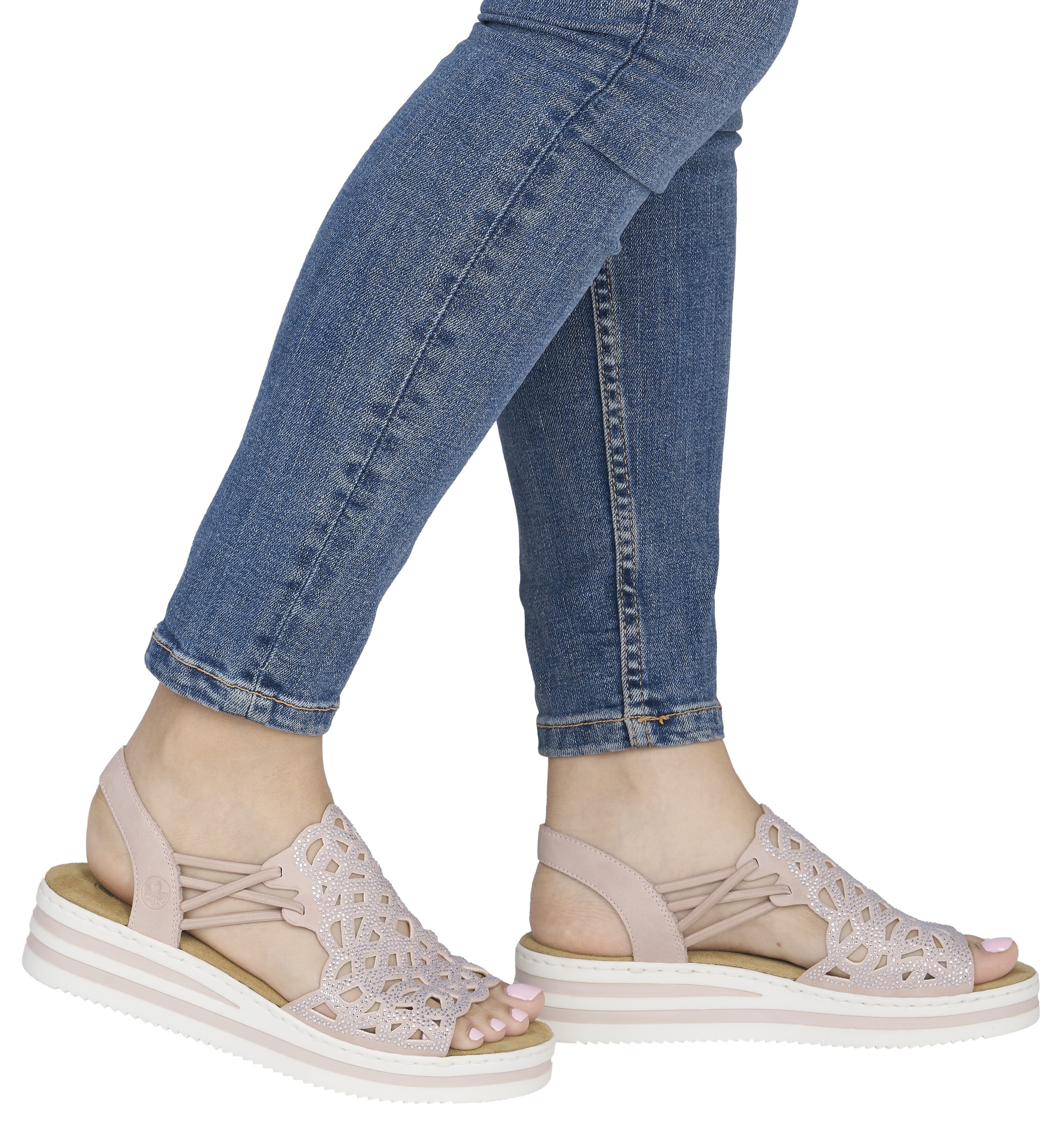 Rieker Keilsandalette  Schlupfsandale, Sommerschuh, Urlaubsschuh mit Glitzersteine