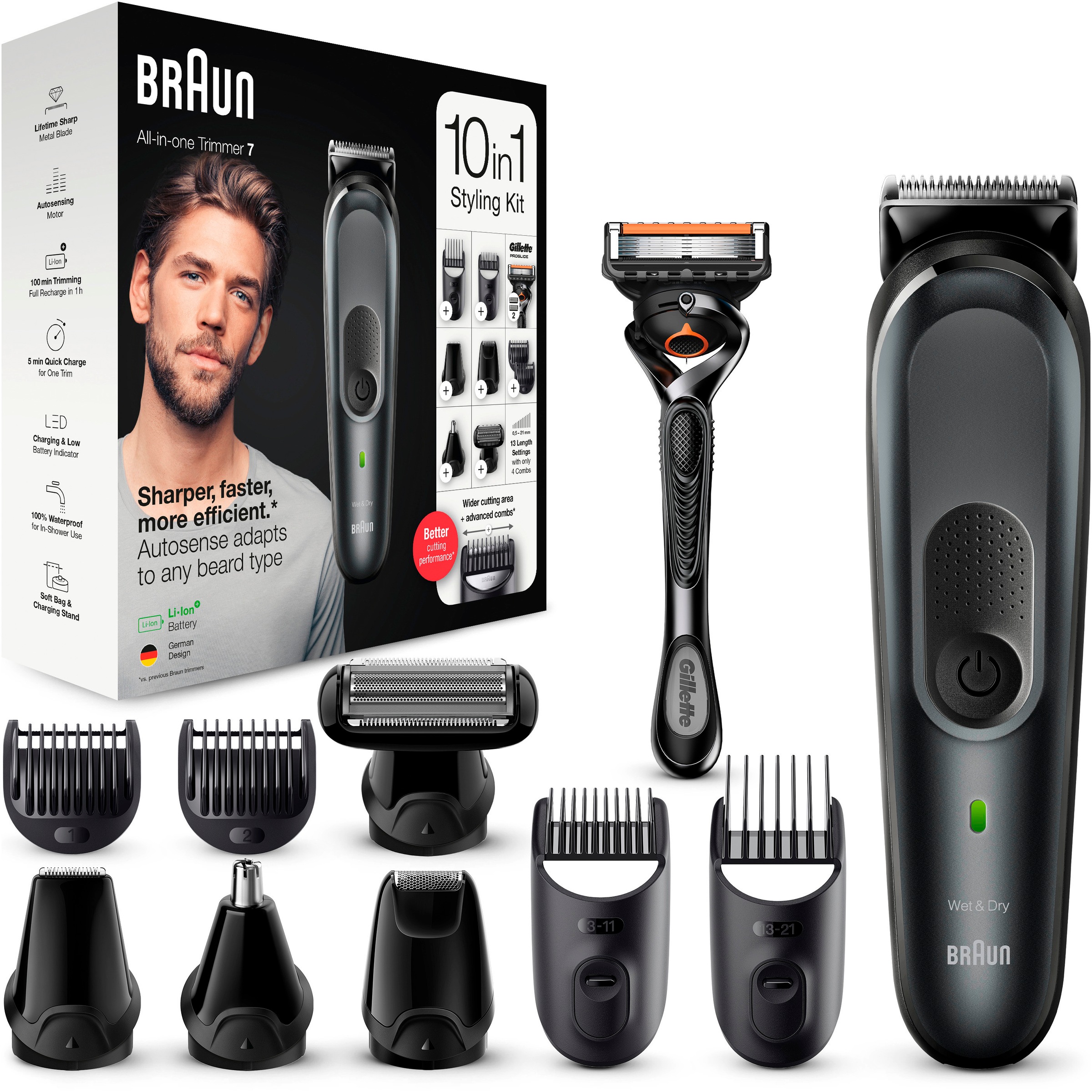Braun Haarschneider »Multi-Grooming-Kit 7 8 Technologie Jahren 3 mit Garantie MGK7321«, Aufsätze, AutoSense- XXL