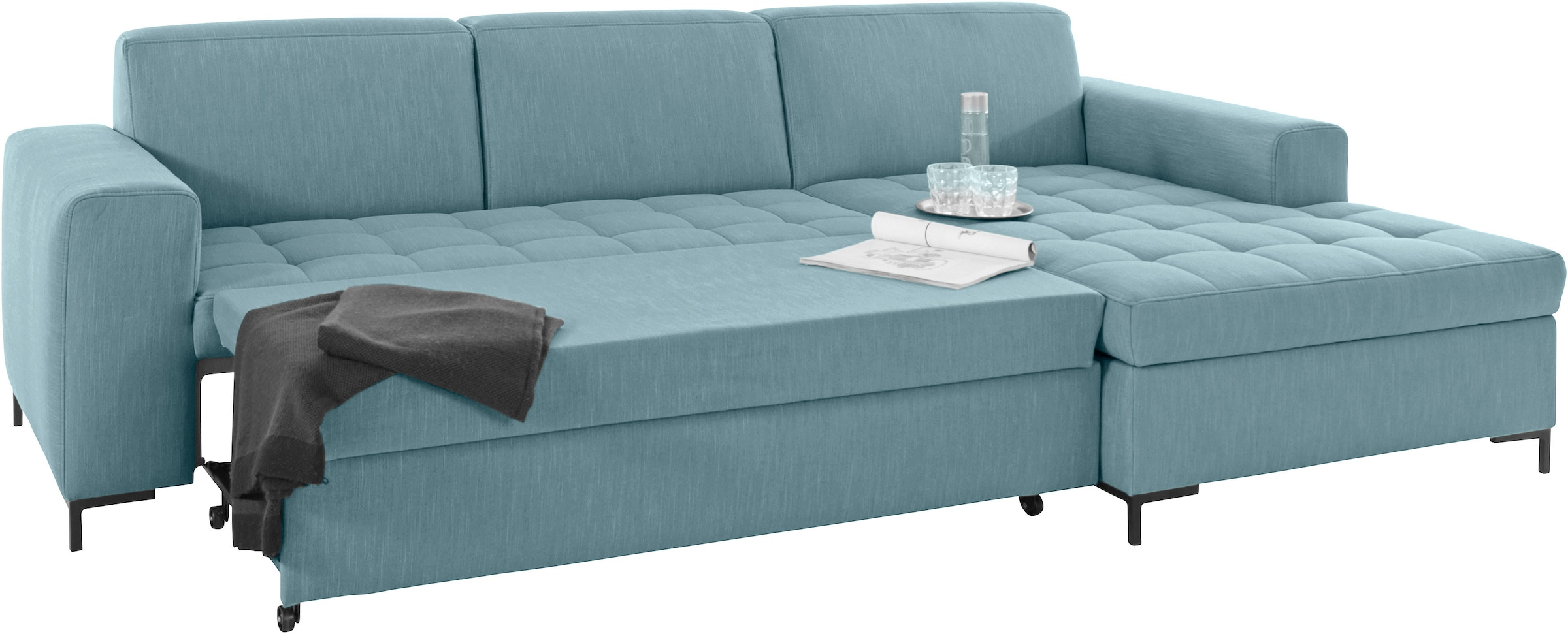 OTTO products Ecksofa »Grazzo, zeitlos und elegant, mit moderner Sitzheftung, L-Form«, hochwertige Stoffe aus recyceltem Material, Steppung im Sitzbereich
