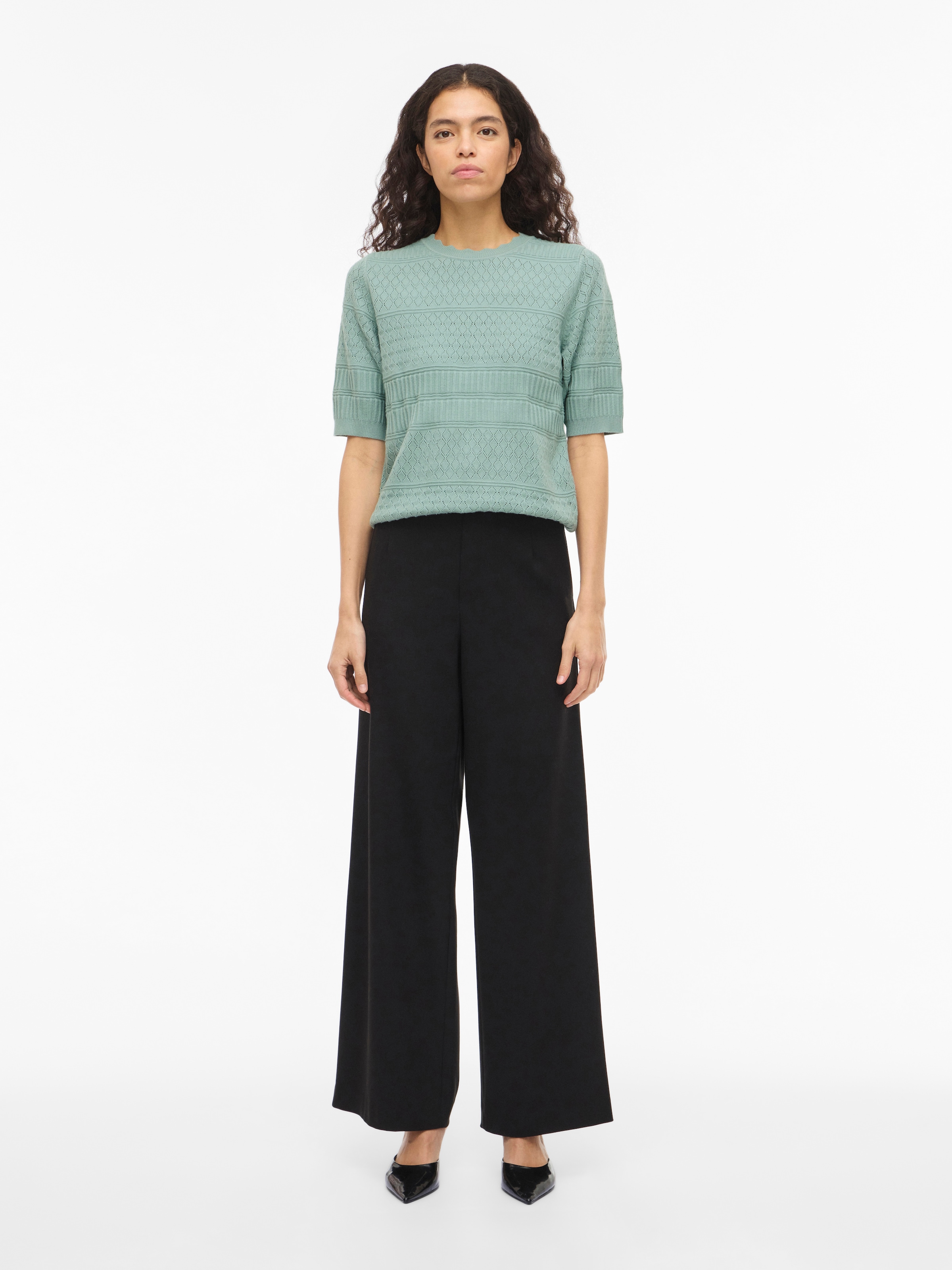 Vila Kurzarmpullover »VIMILOS S/S O-NECK POINTELLE TOP - NOOS«