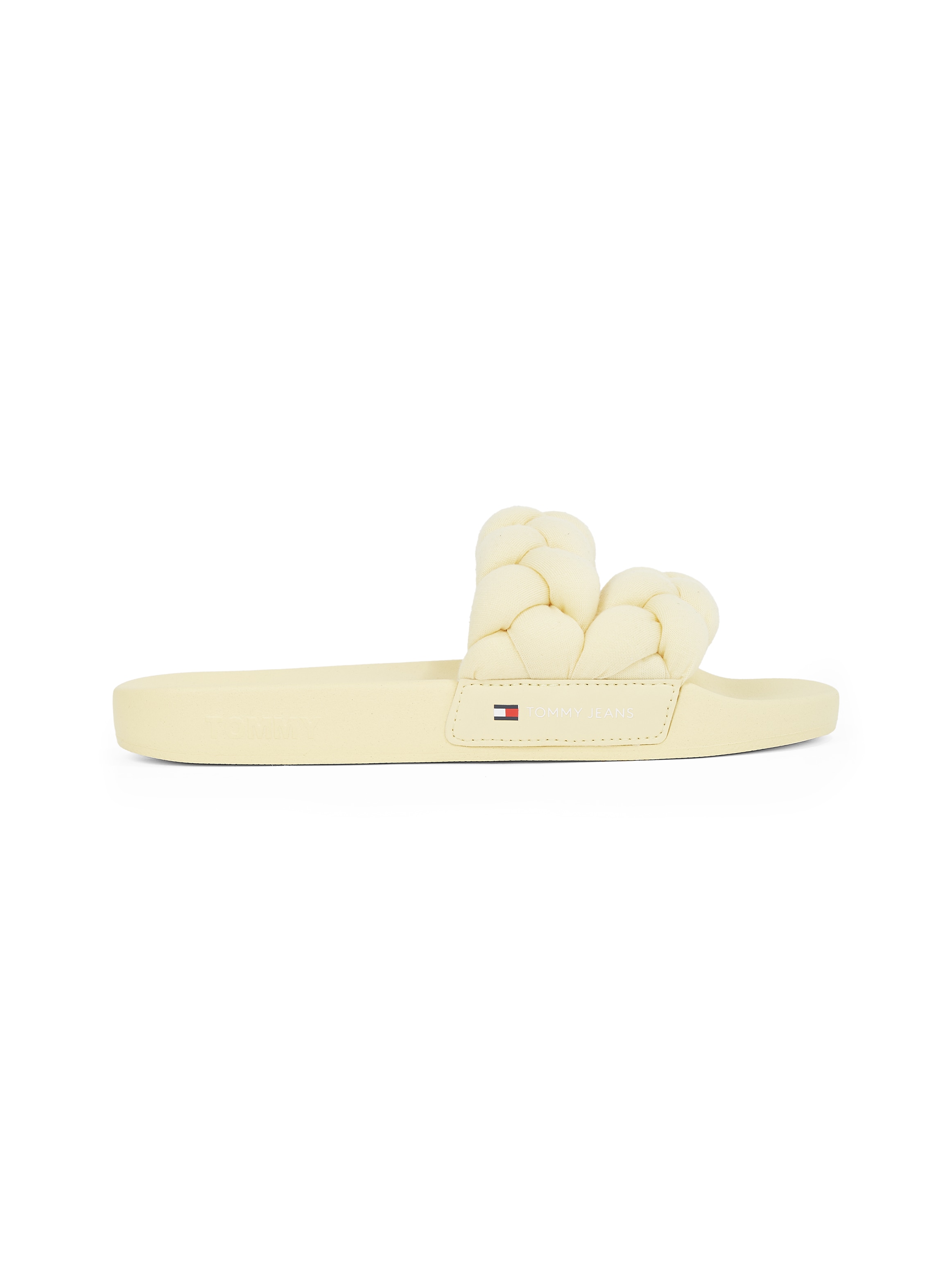 Tommy Jeans Pantolette »TJW BRAIDED SLIDE«, Sommerschuh, Flats, Schlupfschuh, geflochtene, wattierte Bandage