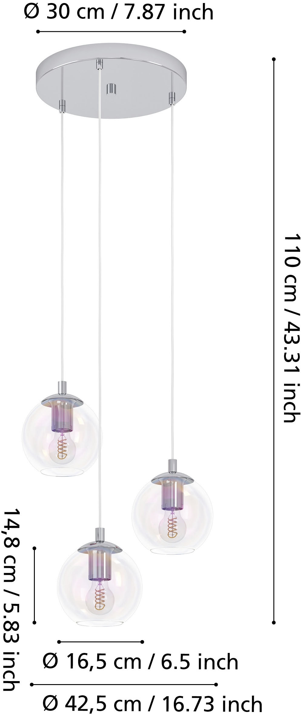 EGLO Hängeleuchte »ARISCANI 2 Pendellampe - Stahl - E27 - 3X60W - IP20« E27 1 Stk. Hängelampe, Deckenlampe, Wohnzimmer, Esszimmer, H110 x Ø42,5 cm