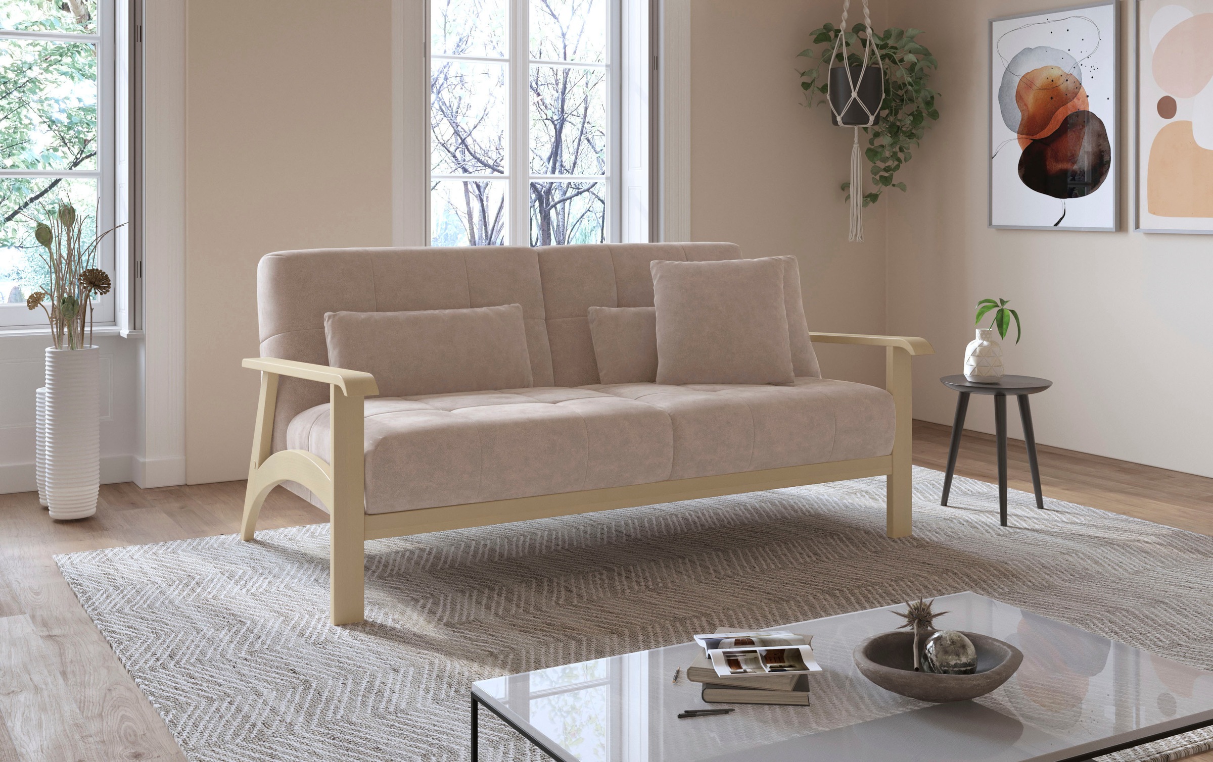 sit&more 2,5-Sitzer »Billund«, Armlehnen aus Buchenholz in natur, verschiedene Bezüge und Farben