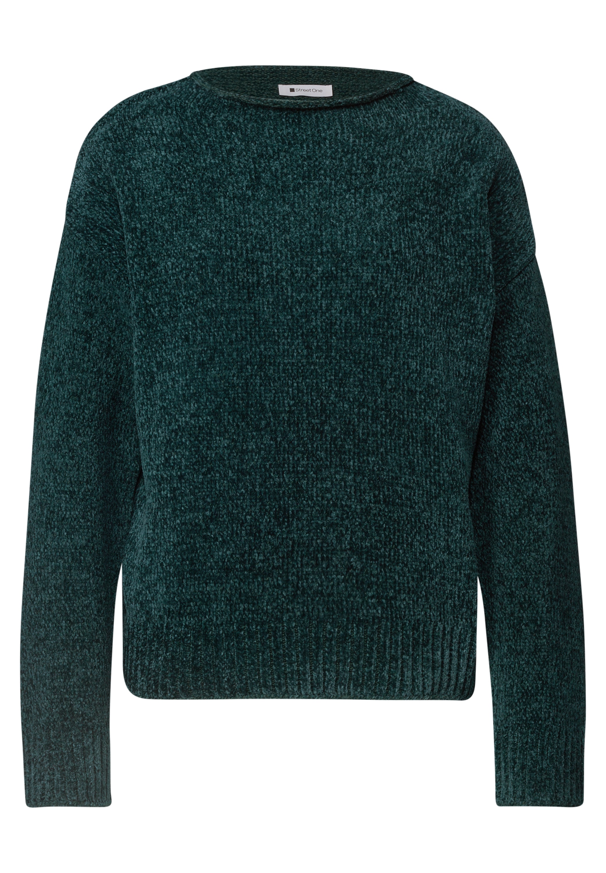 STREET ONE Strickpullover Chenille-Pullover mit U-Boot-Ausschnitt / Meliert