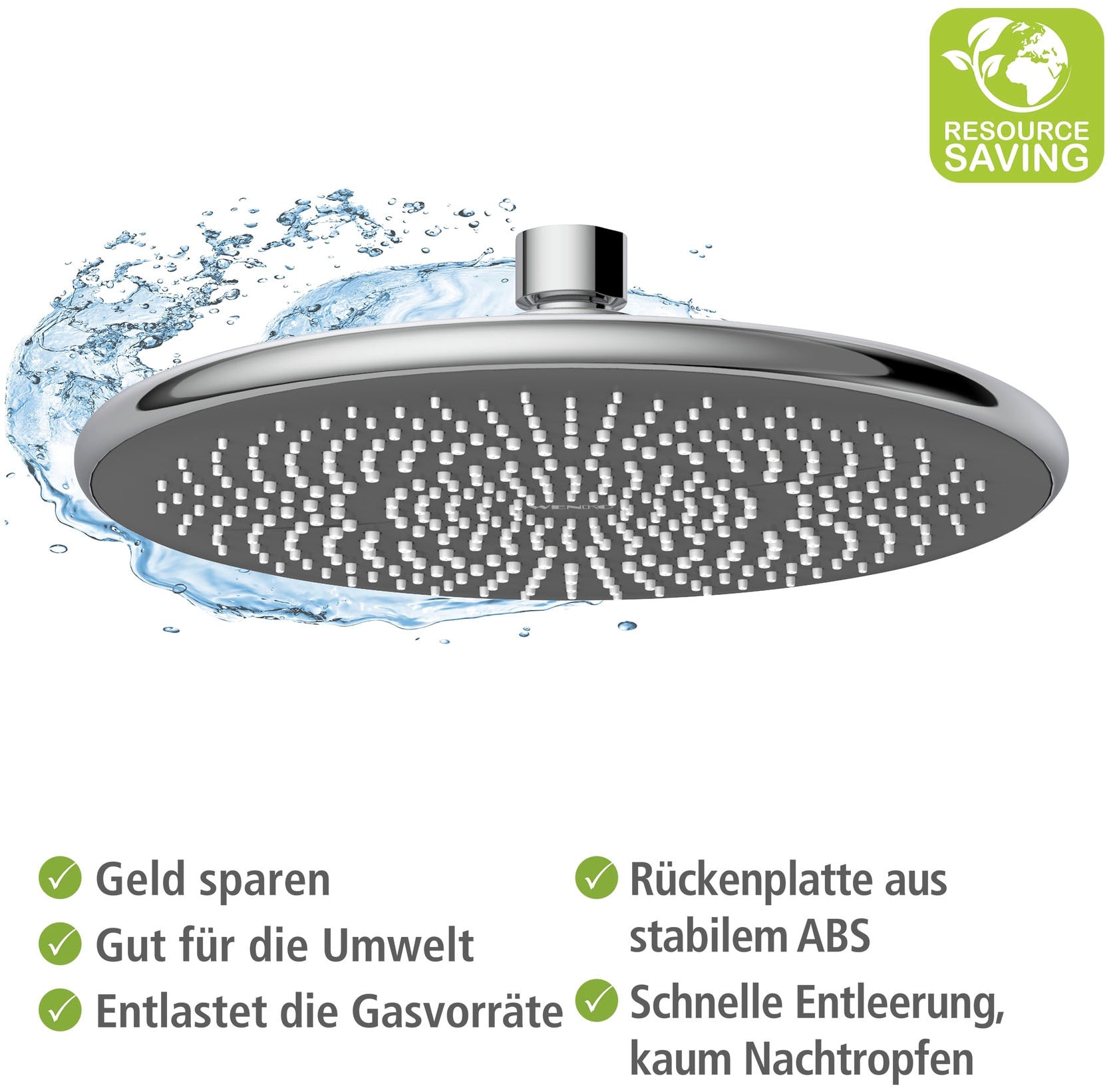 WENKO Regenduschkopf »Watersaving«, (1 tlg.), Ø 22,5 cm