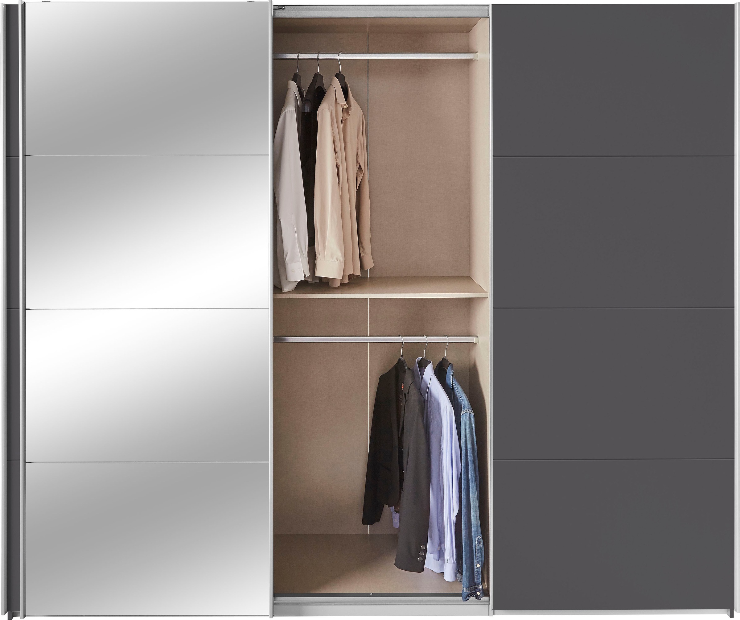 rauch Schwebetürenschrank »Kleiderschrank Schrank Garderobe Wäscheschrank TOMA mit Passepartout«, inkl. Regaleinsatz sowie zusätzlichen Einlegeböden MADE IN GERMANY