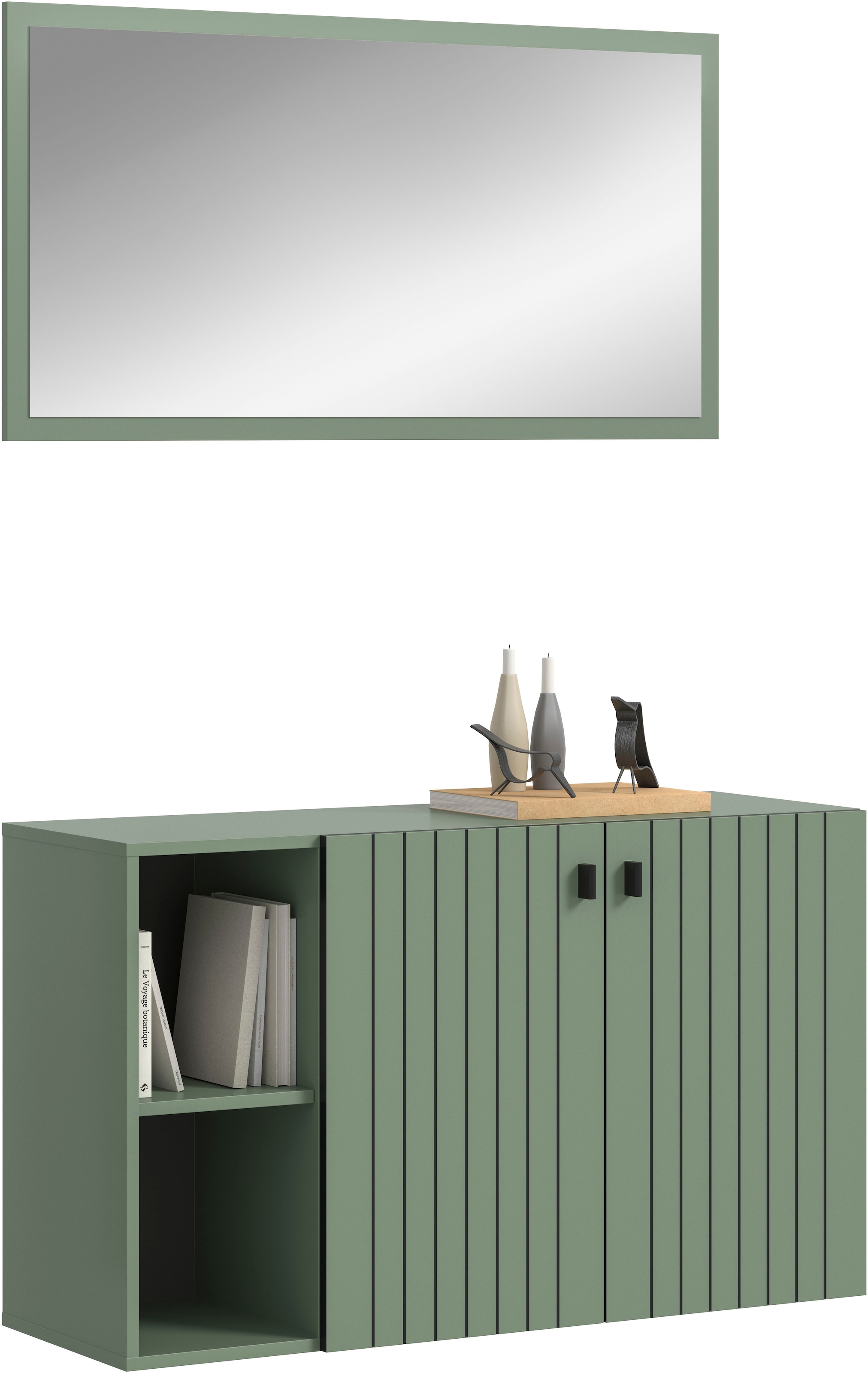 INOSIGN Garderoben-Set »TATIO, 2-tlg. Garderobenkombination, Breite: 106 cm, Rillenfräsung« Set, Set best. aus: 1 Spiegel, 1 Schuhkommode, 2 Stk. tlg.