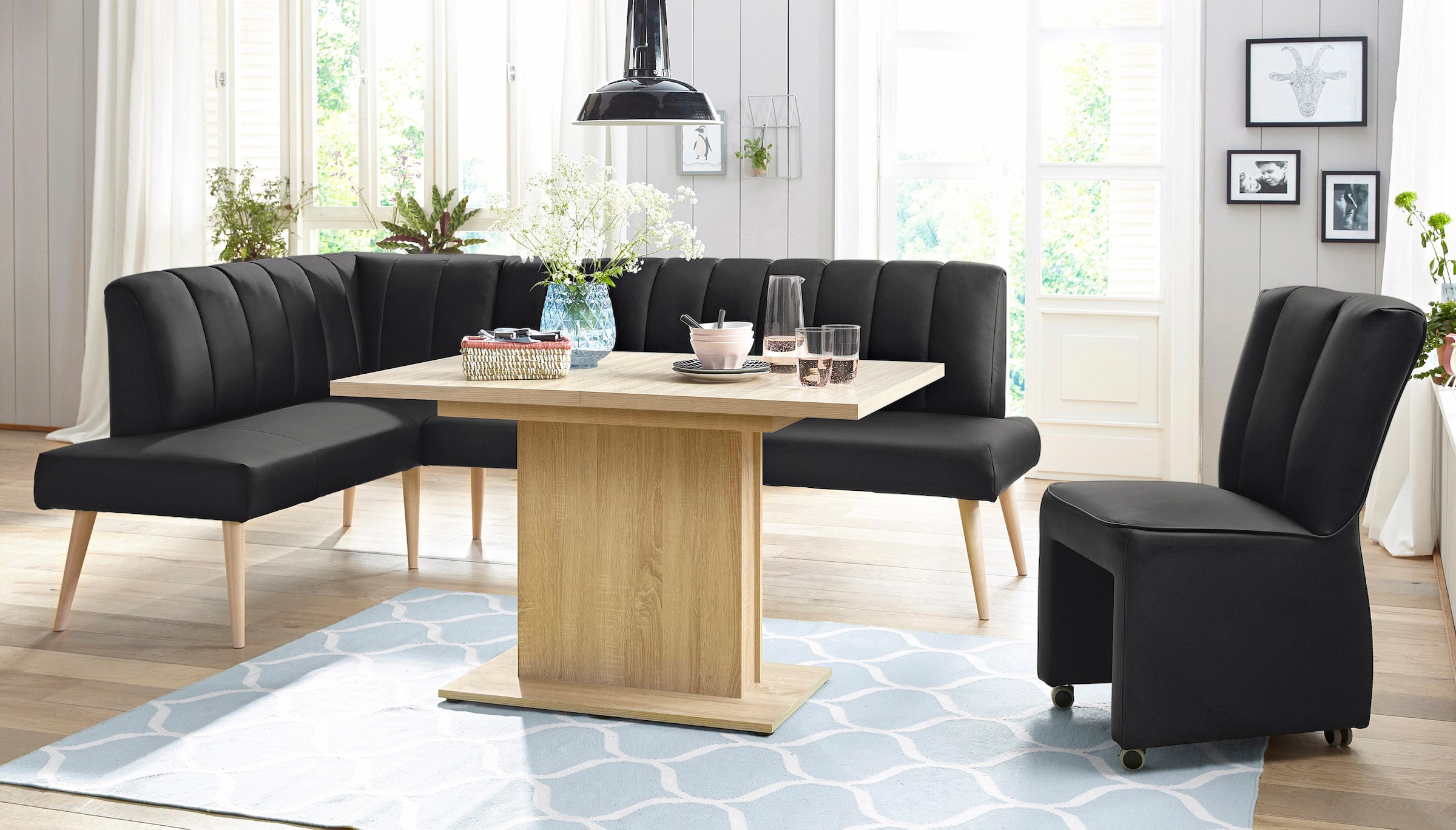 exxpo - sofa fashion Eckbank »Costa, moderne Rückensteppung, bequem und elegant, hoher Holzfuß« hochwertig verarbeitet, Frei im Raum stellbar